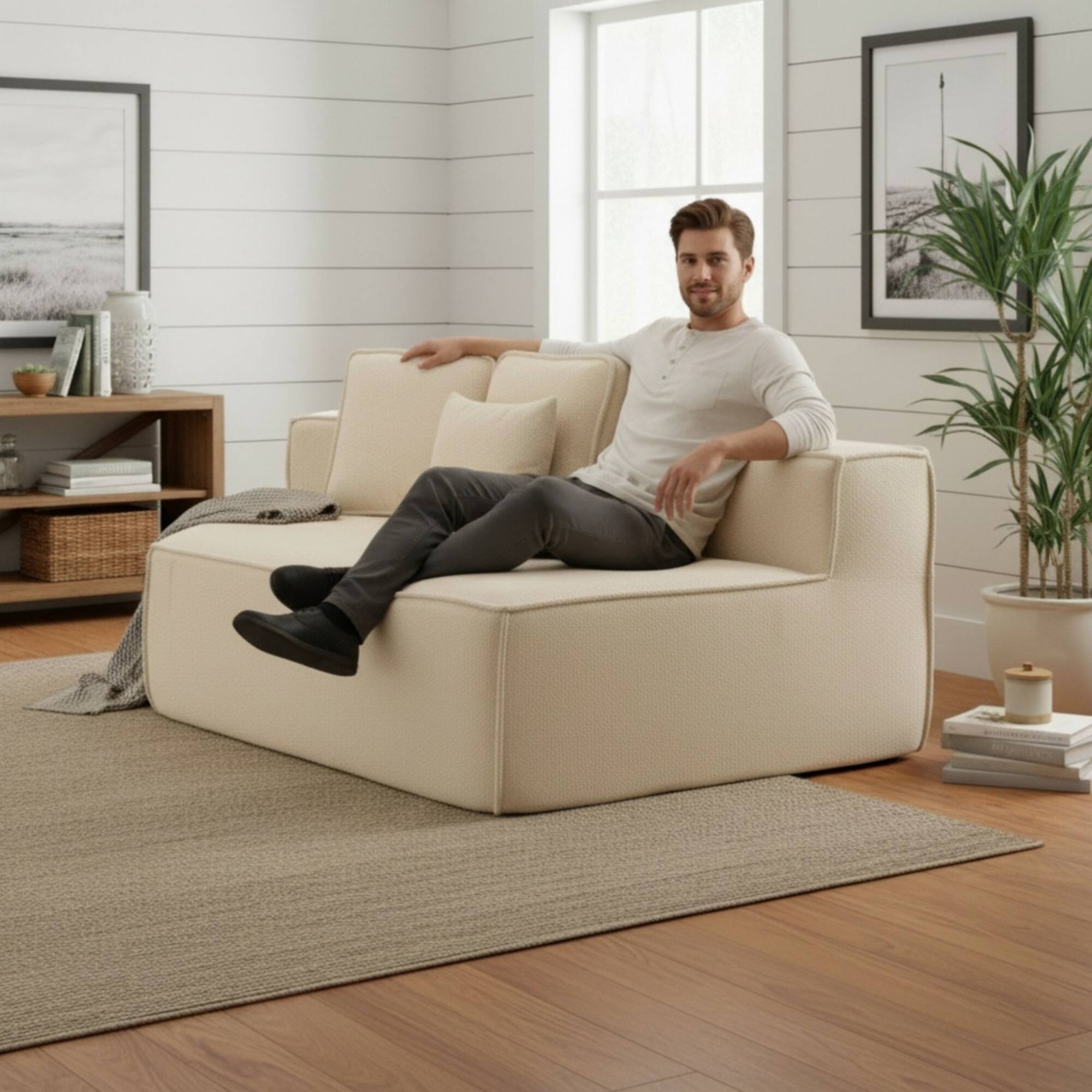 Angle. GOODSILO - Soft Teddy Fleece Single Sofa Chair with Wide Seat and Back Cushions for Cozy Lounging in Small Spaces - Beige.
