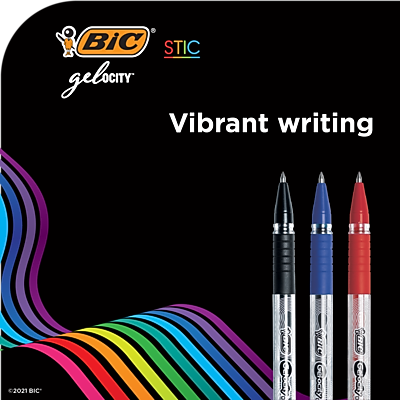 BIC STIC gelocity  
Vibrant writing  
©2021 BIC