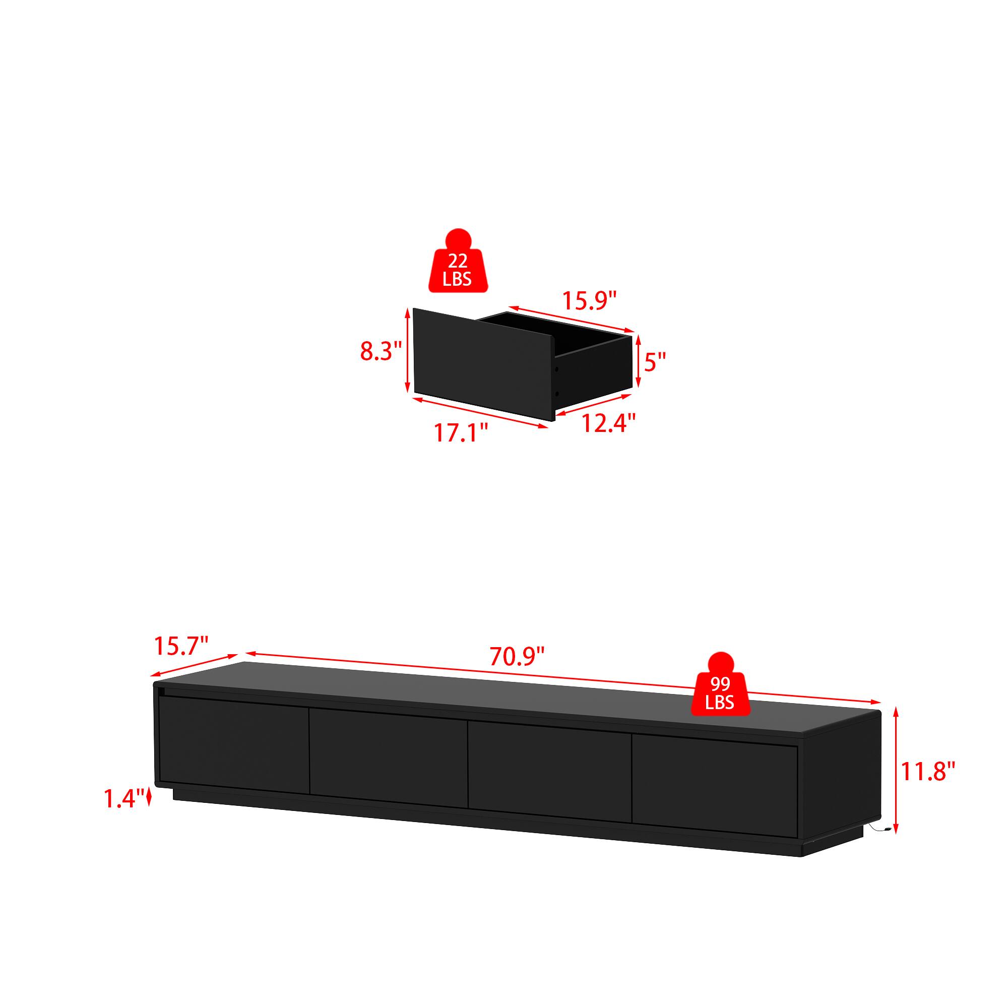 22 LBS: 8.3", 15.9", 5", 17.1", 12.4"

99 LBS: 15.7", 70.9", 1.4", 11.8"