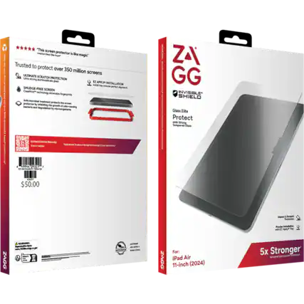 This screen protector is like magic
Trusted to protect over 350 million screens
ULTIMATE SCRATCH PROTECTION
EZ APPLY INSTALLATION
SMUDGE-FREE screen technology eliminates fingerprints
Anti-microbial protects the screen by inhibiting the bacteria and degradation by microorganisms
ZX GG INVISIBLE SHIELD Glass Elite Protect with Strong Tempered Glass
$50.00
For: iPad Air 11-inch (2024)
5x Stronger