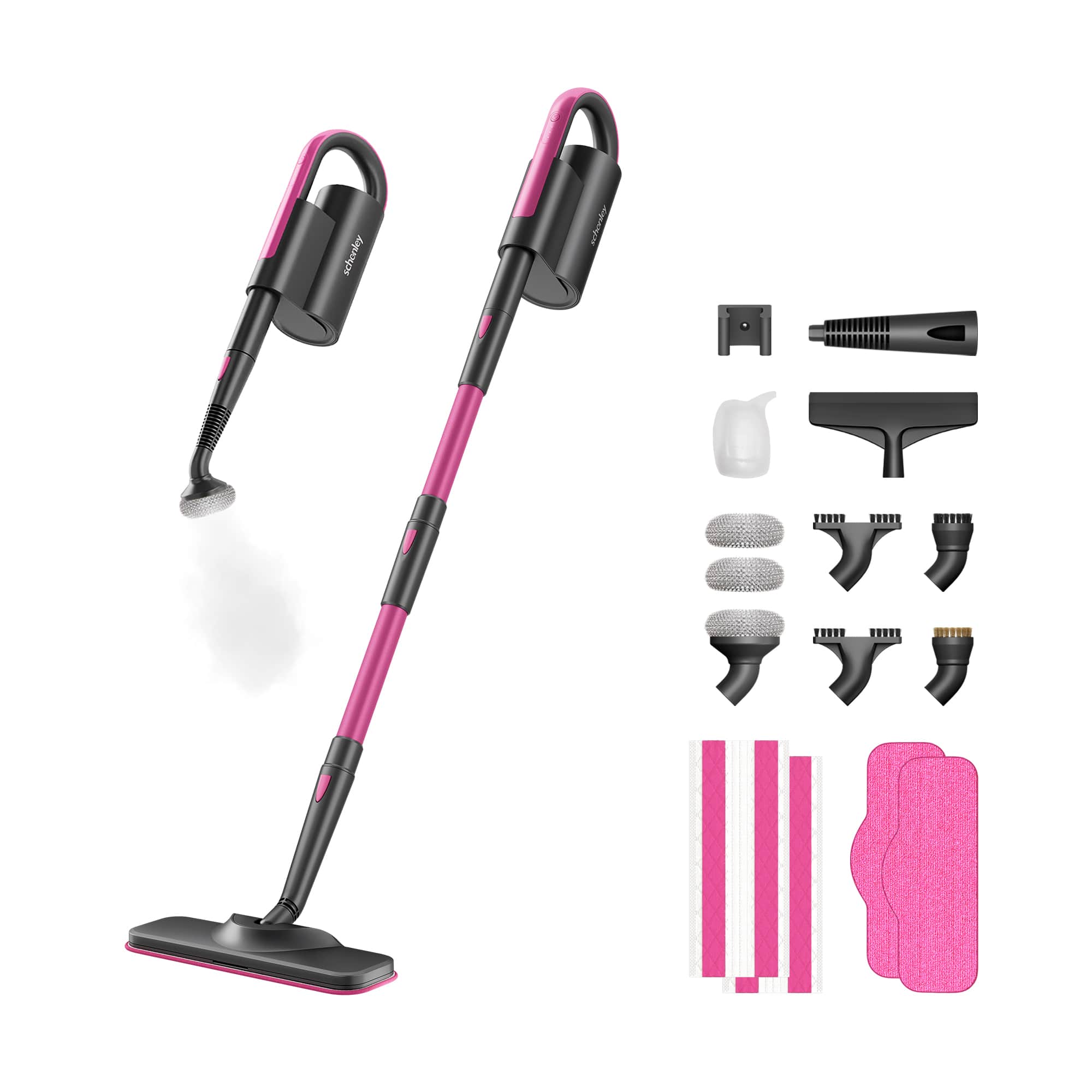 Hestia Steam Detachable Mop Cleaner with 7-in-1 Multi-purpose Accessories/Washable Microfiber Pads - Schenley Magenta