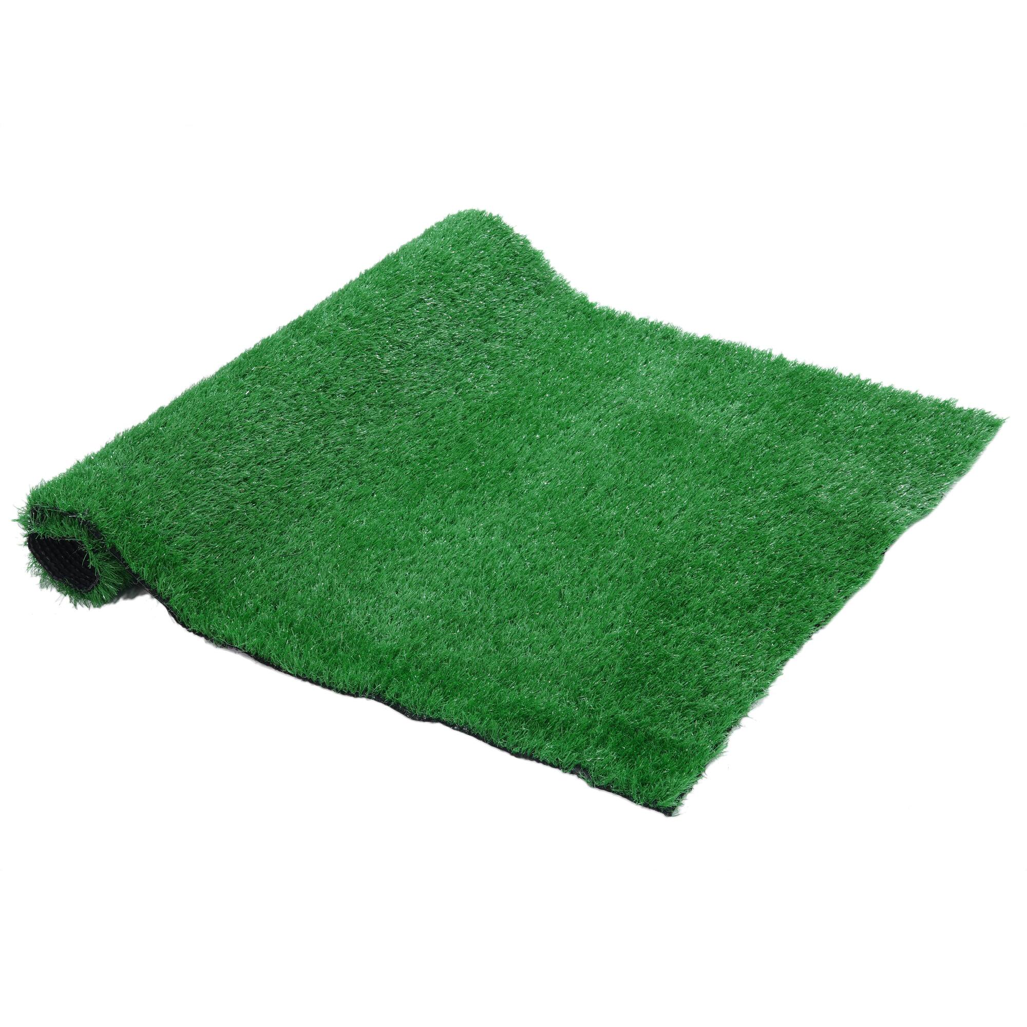 Back. Famapy - Artificial Grass Turf Rug Indoor Outdoor Large Fake Lawn Carpet for Balcony Patio Garden Pet-Friendly - Dark Green.