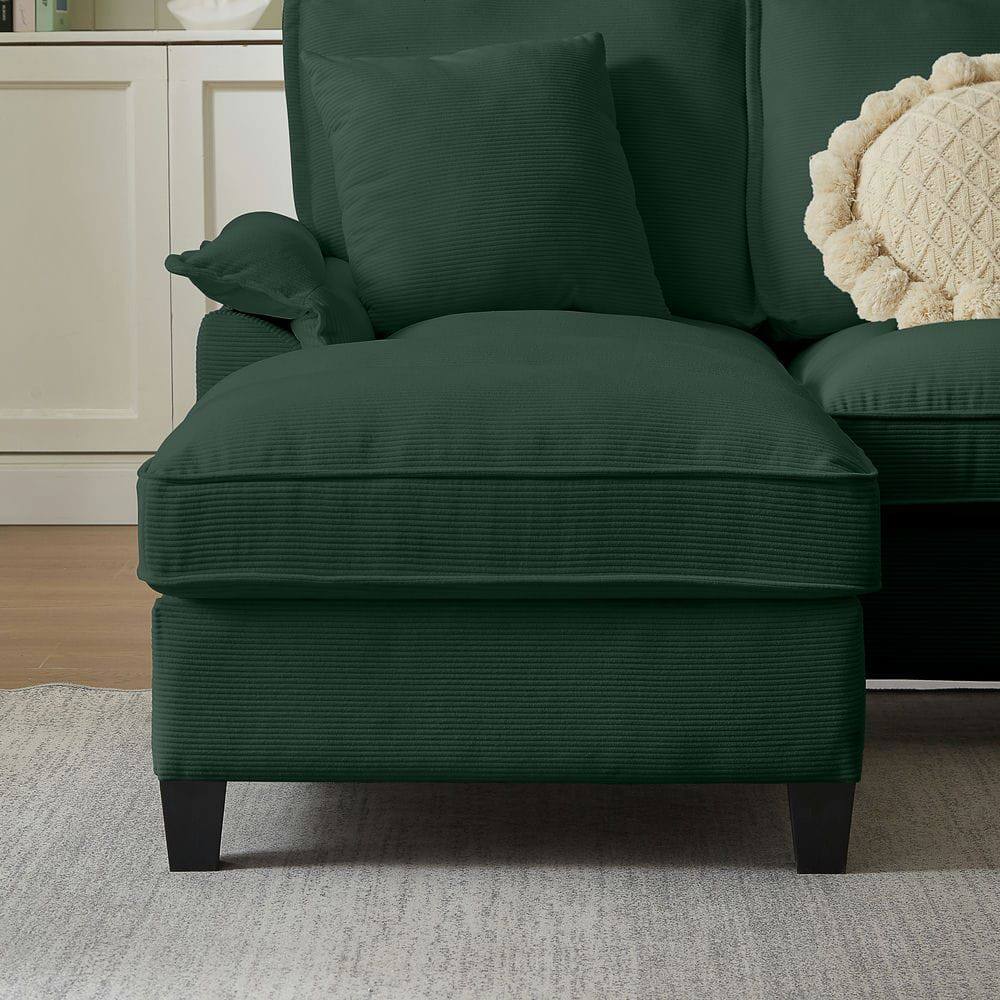 Alt View 10. Kadyn - 120" U-Shaped Sectional Sofa Bed, 4-Seater Corduroy with Storage and Built-In Cup Holders, Green - Green.