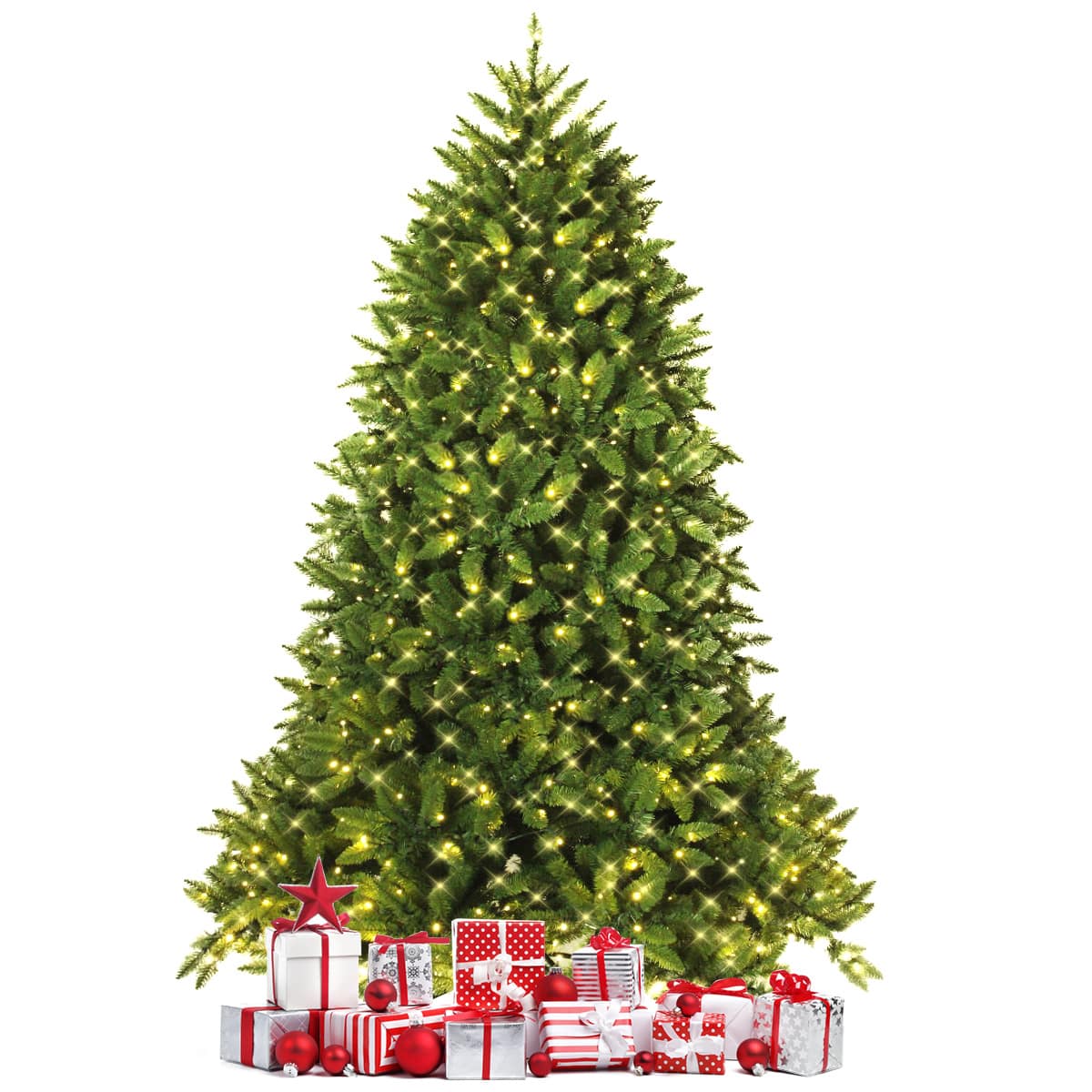 Costway 7.5ft Pre-lit PVC Christmas Fir Tree 8 Flash Mode Green ...