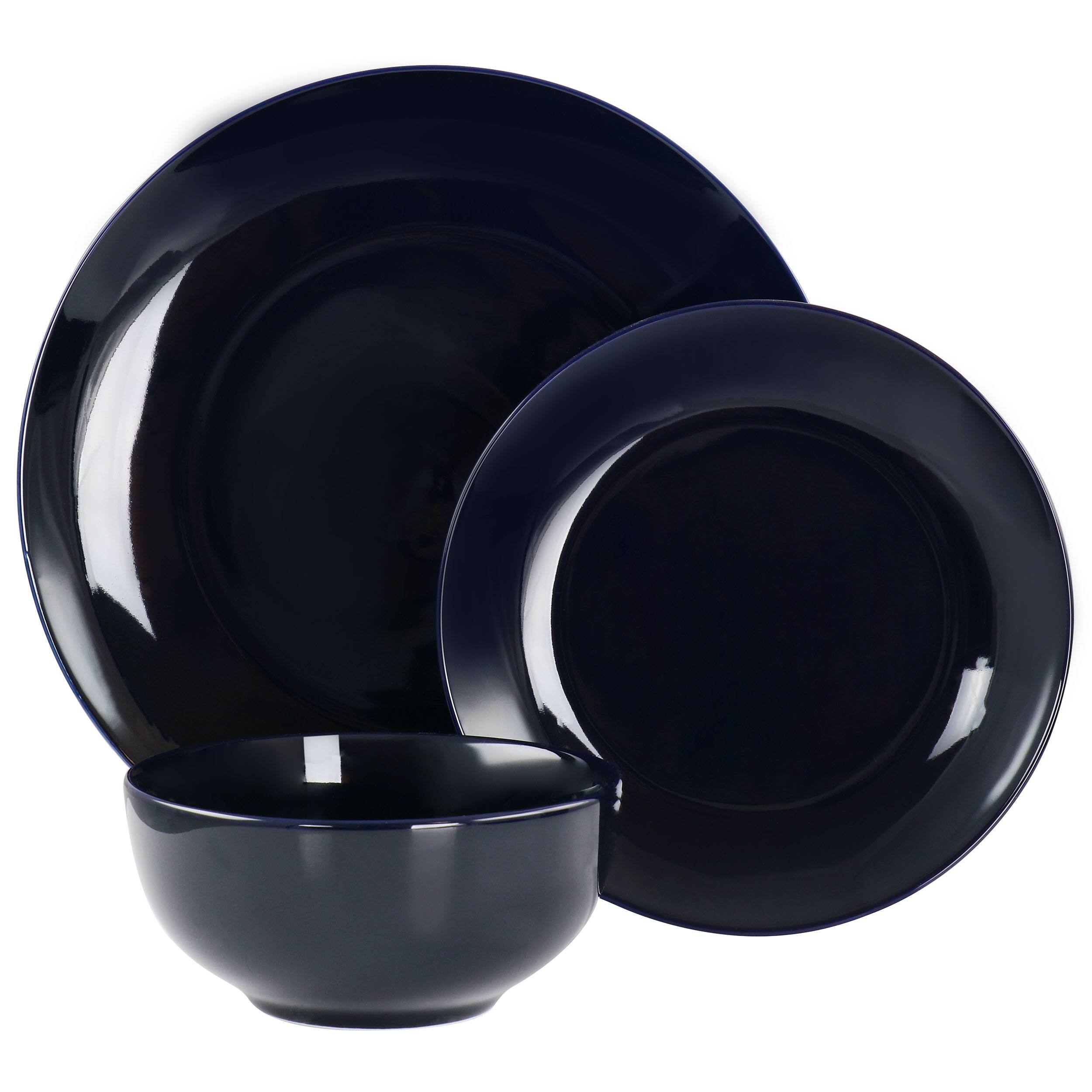 Alt View 1. Elama - Elama Luna 18 Piece Porcelain Dinnerware Set in Dark Blue - Dark Blue.