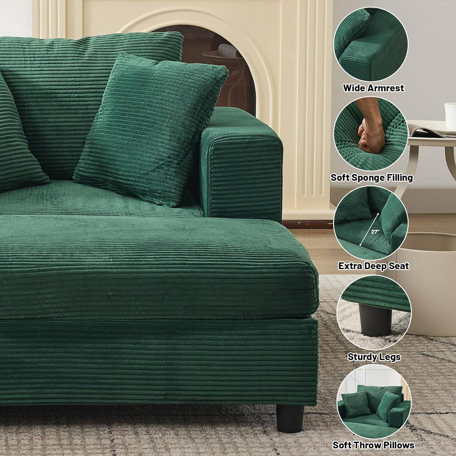 Wide Armrest  
Soft Sponge Filling  
Extra Deep Seat  
Sturdy Legs  
Soft Throw Pillows