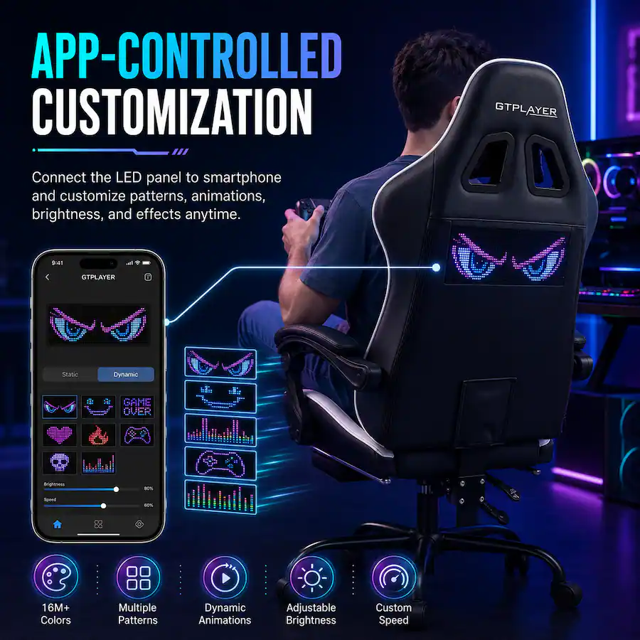 Computer Chair Racing Gif GTPlayer Ergonomic Gaming Chair with LED Racing Style Computer Chair ...