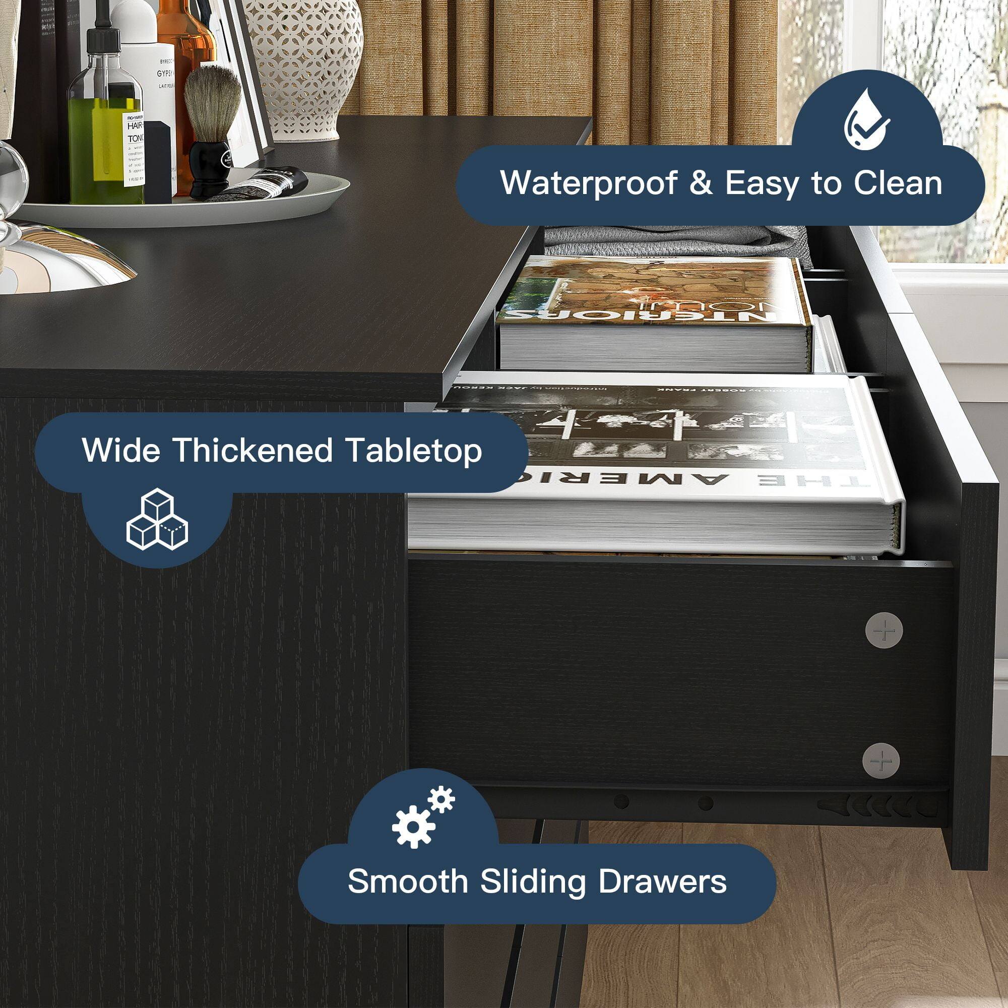 - Waterproof & Easy to Clean
- Wide Thickened Tabletop
- Smooth Sliding Drawers