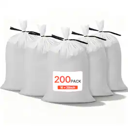 VEVOR - Empty Sandbags, 200 Packs 16 x 26 in, Heavy Duty Sand Bags Sacks with Ties, 50lb Capacity Woven Polypropylene Sandbags - White