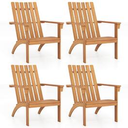 Costway - 4 PCS Patio Adirondack Chair with Inclined Seat High Backrest for Porch Backyard - Natural