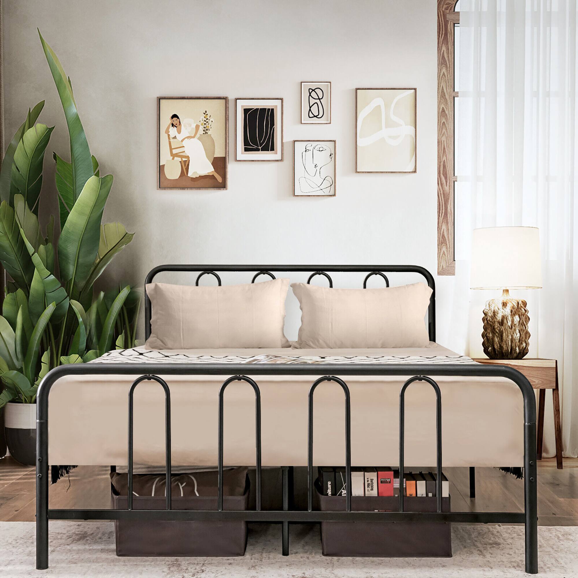 Alt View 1. Costway - Costway Stylish Full Size Metal Bed Frame Platform Bed Base w/ Headboard & Footboard - Black.