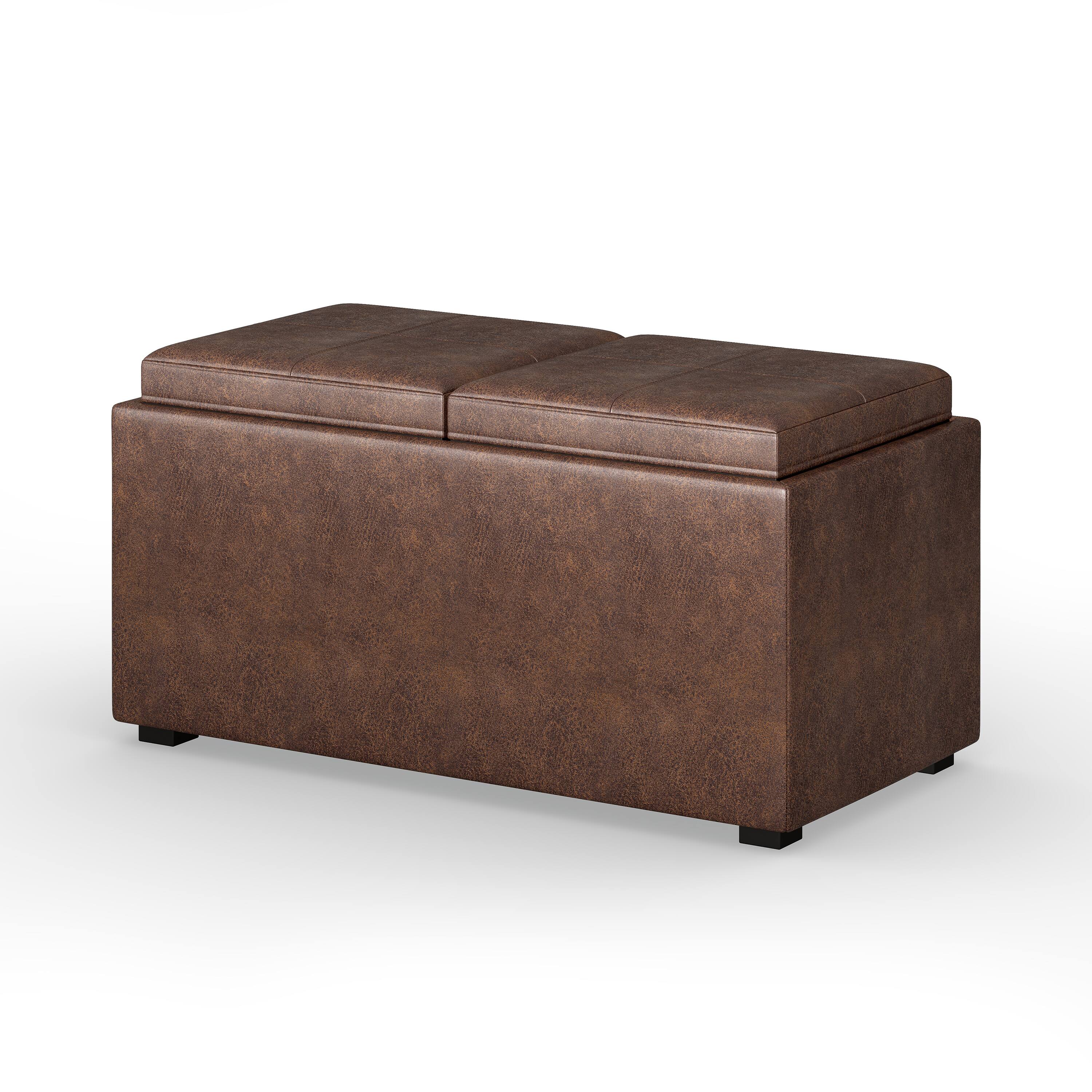 Angle. Simpli Home - Avalon 5 Piece Storage Ottoman - Distressed Chestnut Brown.