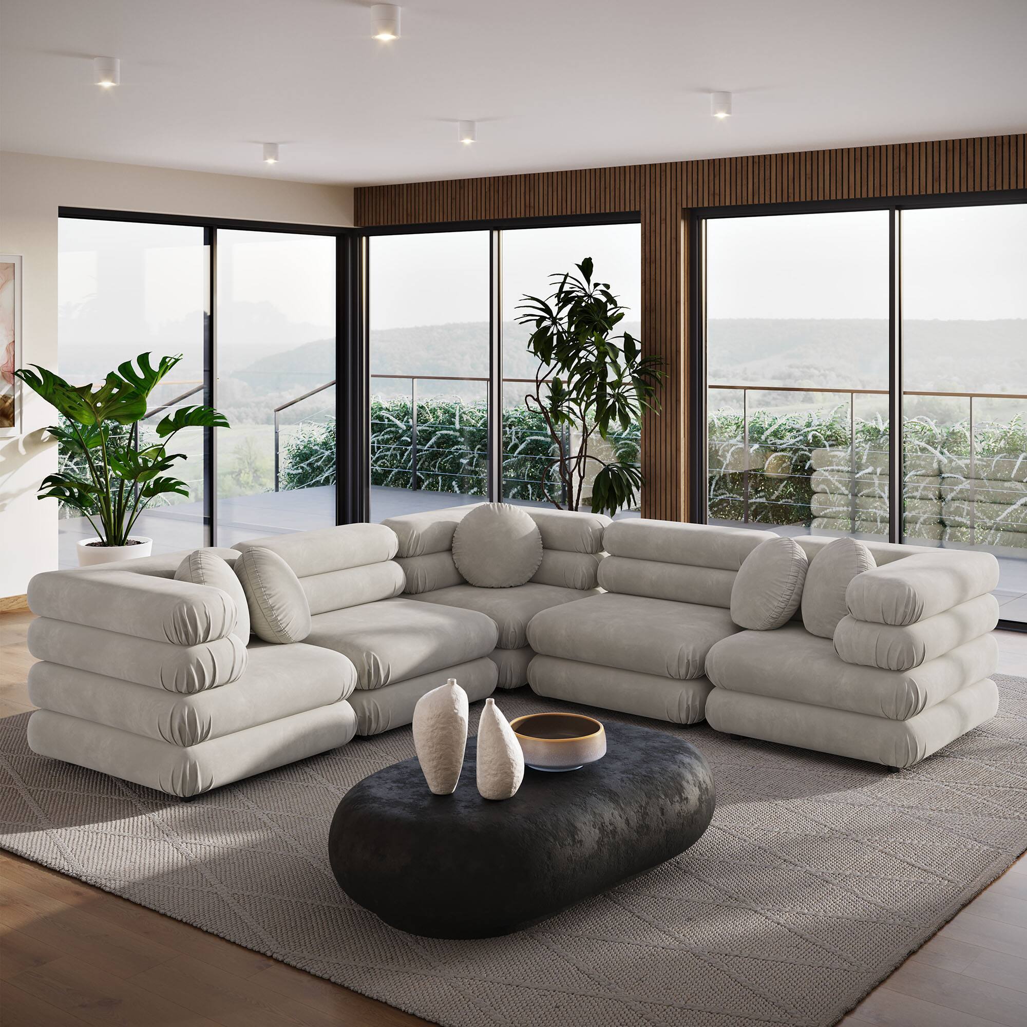 Alt View 7. Modway - Jubilee 5-Piece Modular Performance Velvet Sectional Sofa by Modway - Almond.