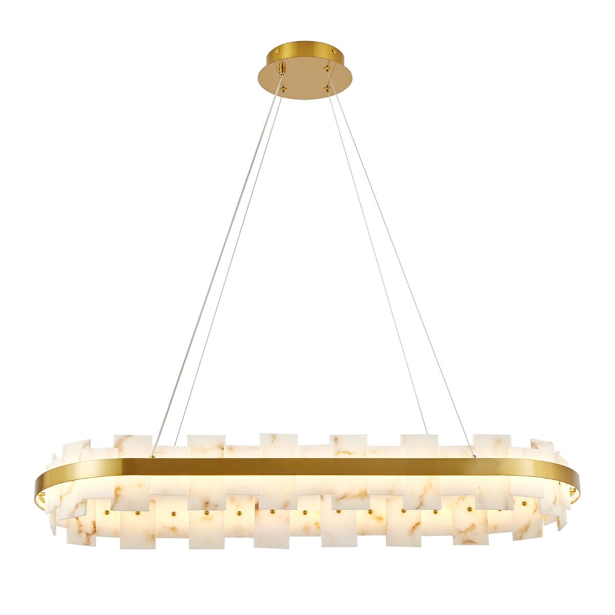 Alt View 3. Loheer - Loheer Alabaster Rectangle Chandelier, Gold Iron Frame, Adjustable Modern Dining Room Ceiling Light.