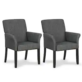 Costway - Set of 2 Arm Chair Guest Chair Home Office w/ Wooden Legs - Gray