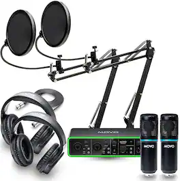 MOVO - PodKit2AH Podcast Equipment Bundle for 2 Condenser Microphone Kit with MDX-1 2x2 USB-C Audio Interface