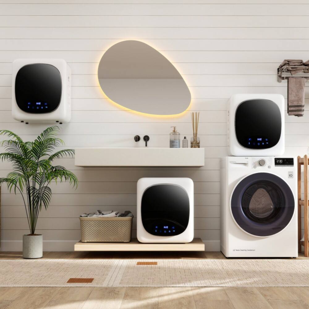 Alt View 1. SKONYON - 800W Portable Electric Clothes Dryer Compact Laundry Drying Machine - White.