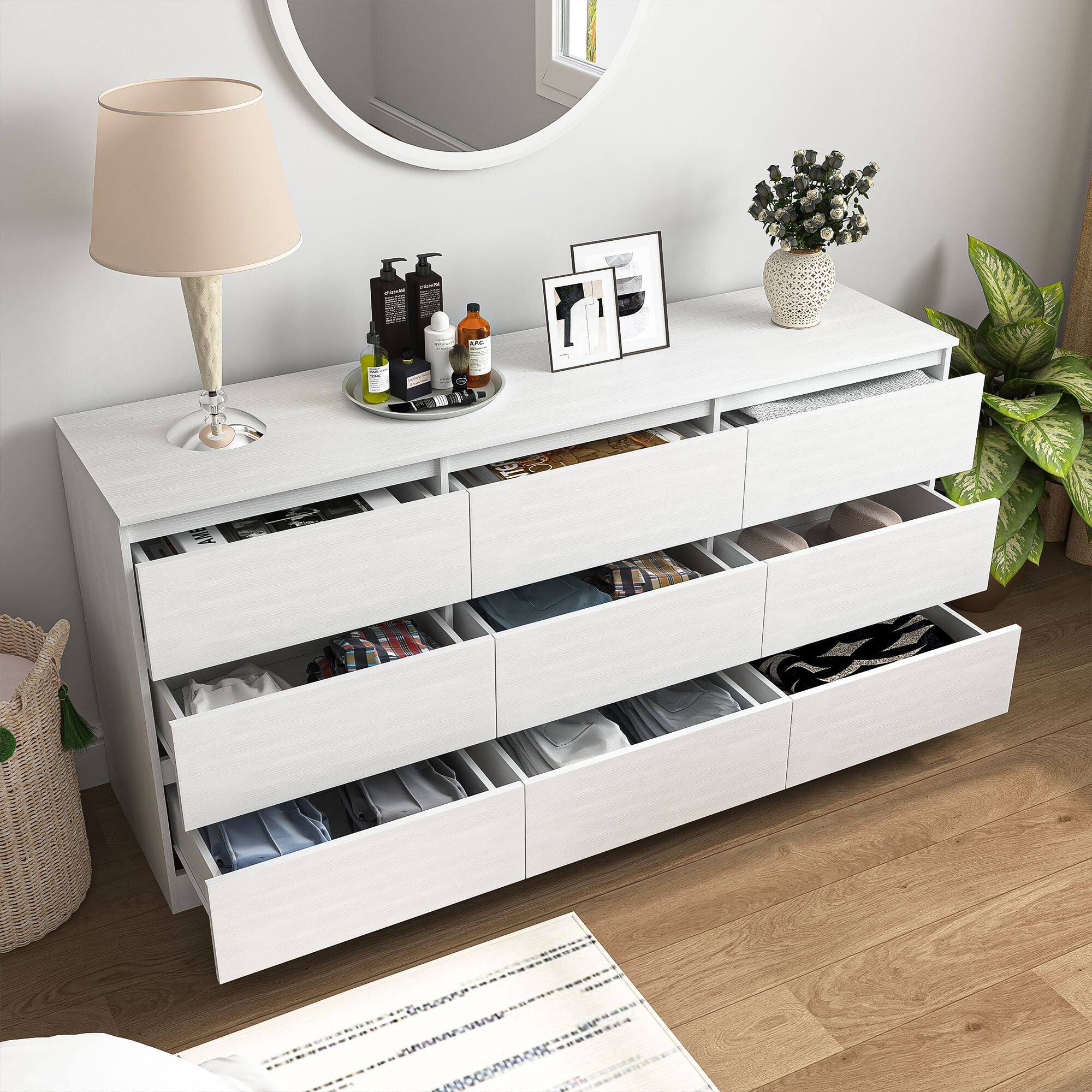 Back. Kadyn - Kadyn 9 Drawer Wide Dressers for Bedroom, Modern Chest of Drawer Organizer, White - White.