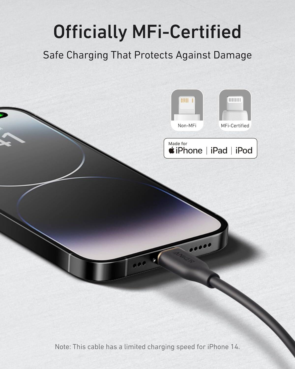 Officially MFi-Certified  
Safe Charging That Protects Against Damage  

Made for iPhone | iPad | iPod  

Note: This cable has a limited charging speed for iPhone 14.