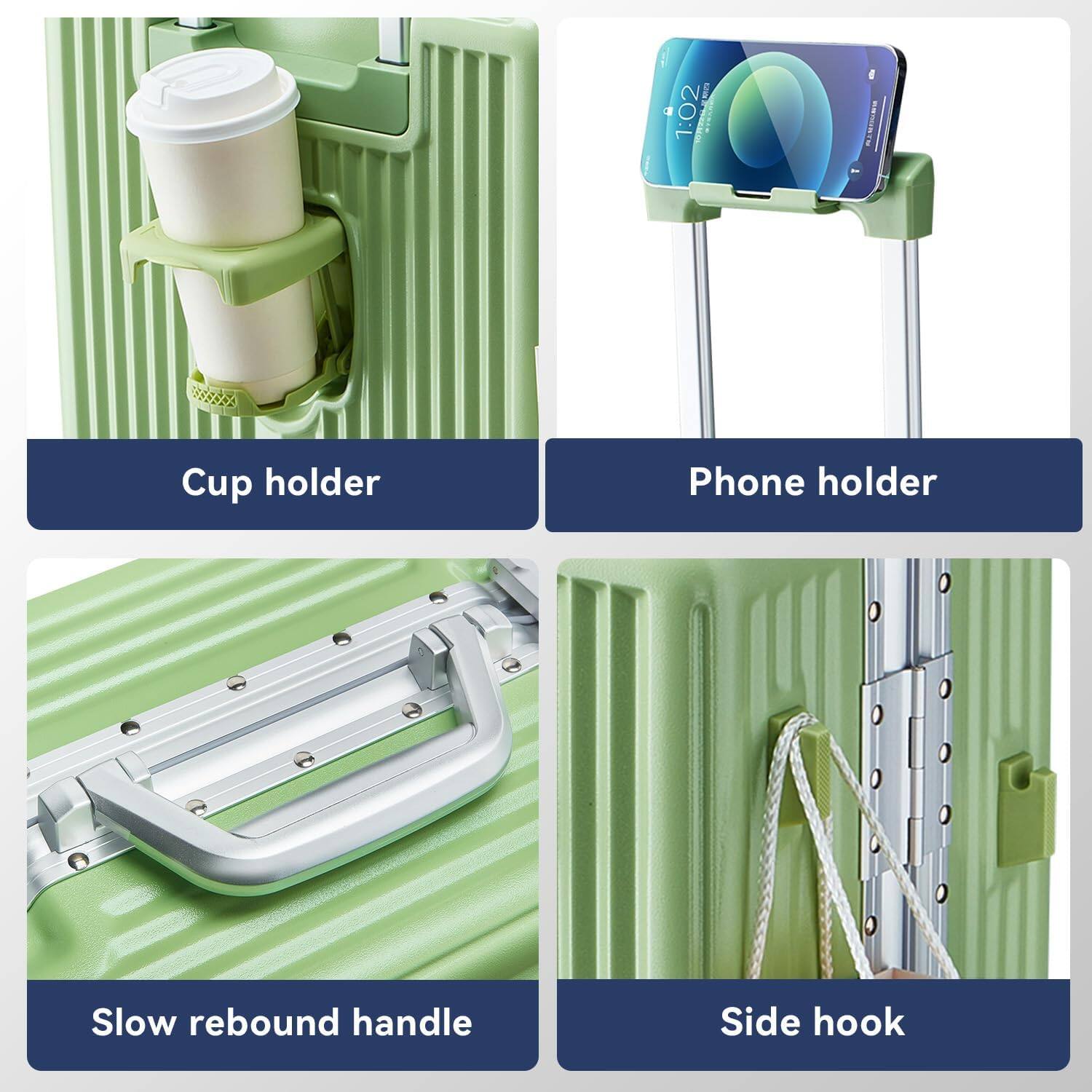 Cup holder  
Phone holder  
Slow rebound handle  
Side hook