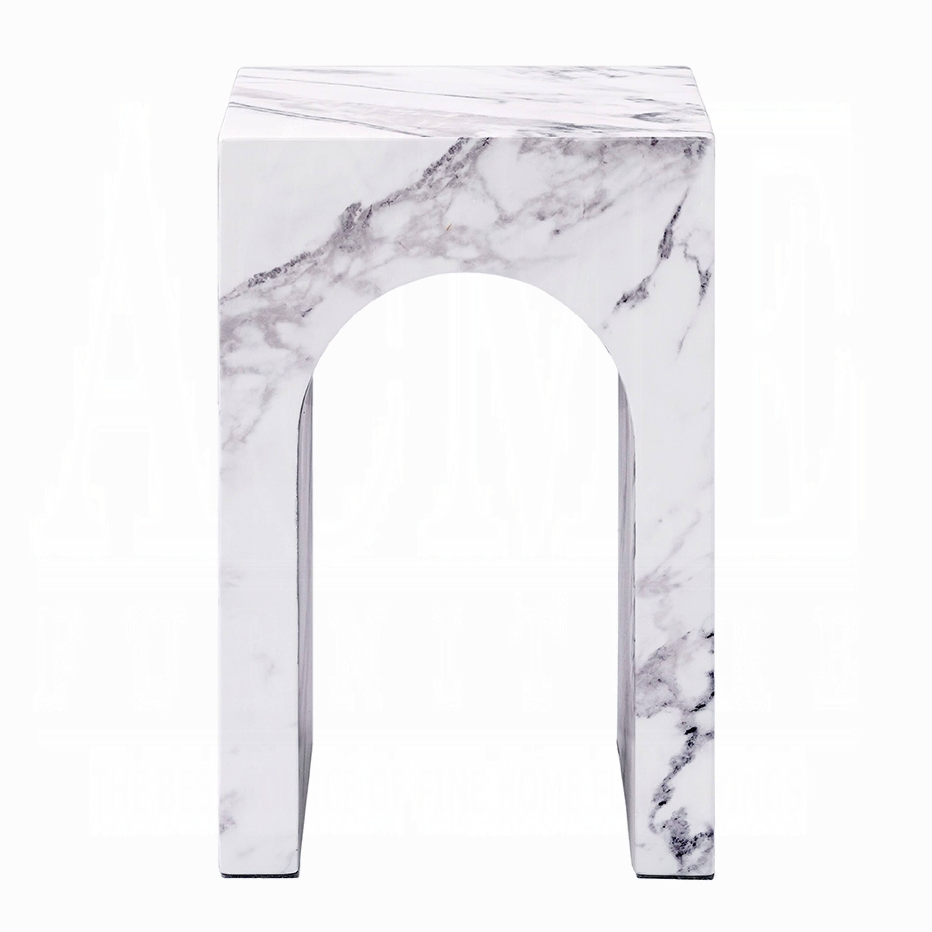 Alt View 1. Manhattan Lane - Ritzy End Table, White Marble Faux Stone Single Arch Design 12 Inch - White, Black.