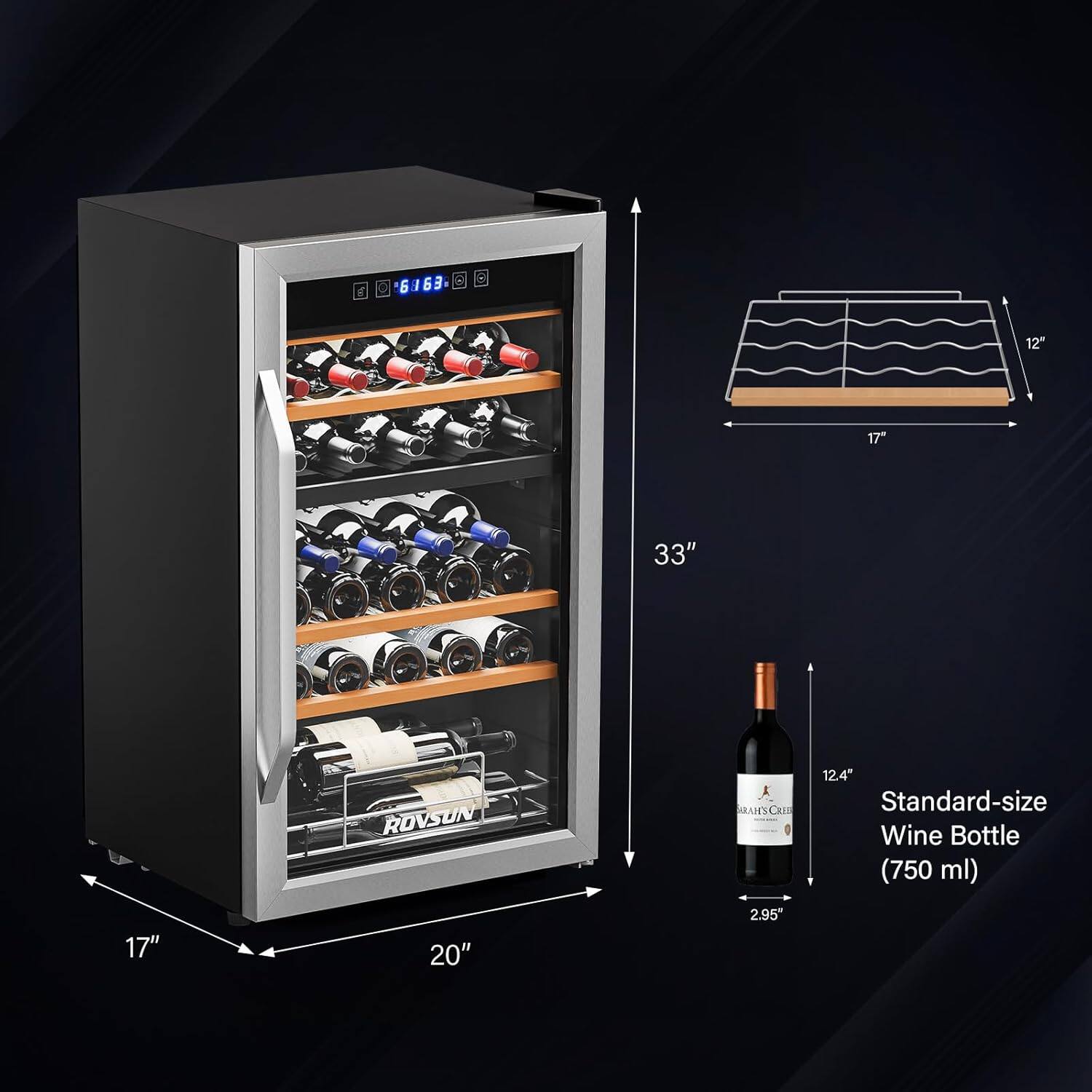 A 6:63 - 12" 17" 33" ROVSUN RAESCRI 12.4" Standard-size Wine Bottle (750 ml) 17" 20" 2.95