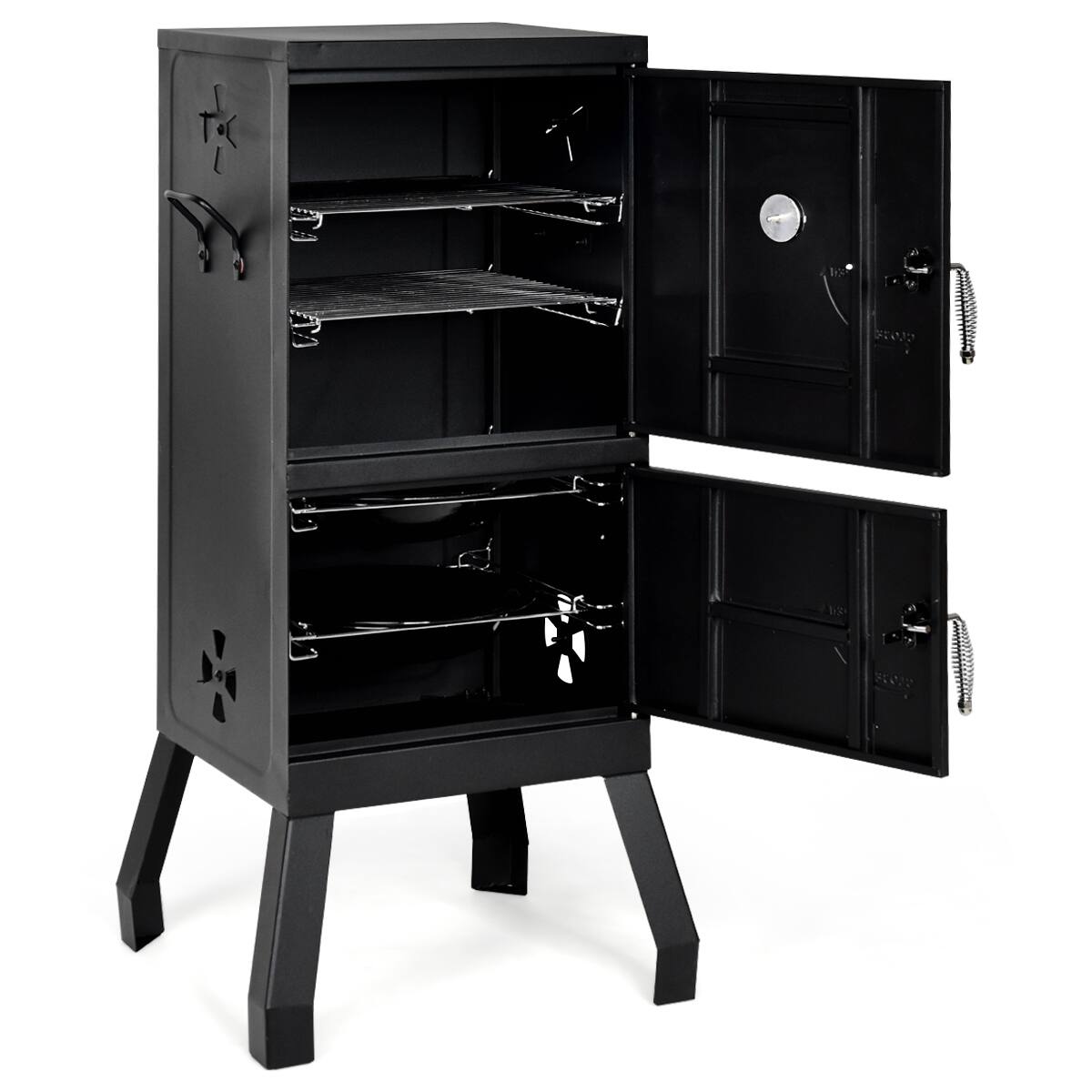 Alt View 20. Costway - Vertical Charcoal Smoker BBQ Barbecue Grill w/ Temperature Gauge Outdoor Black - Black.