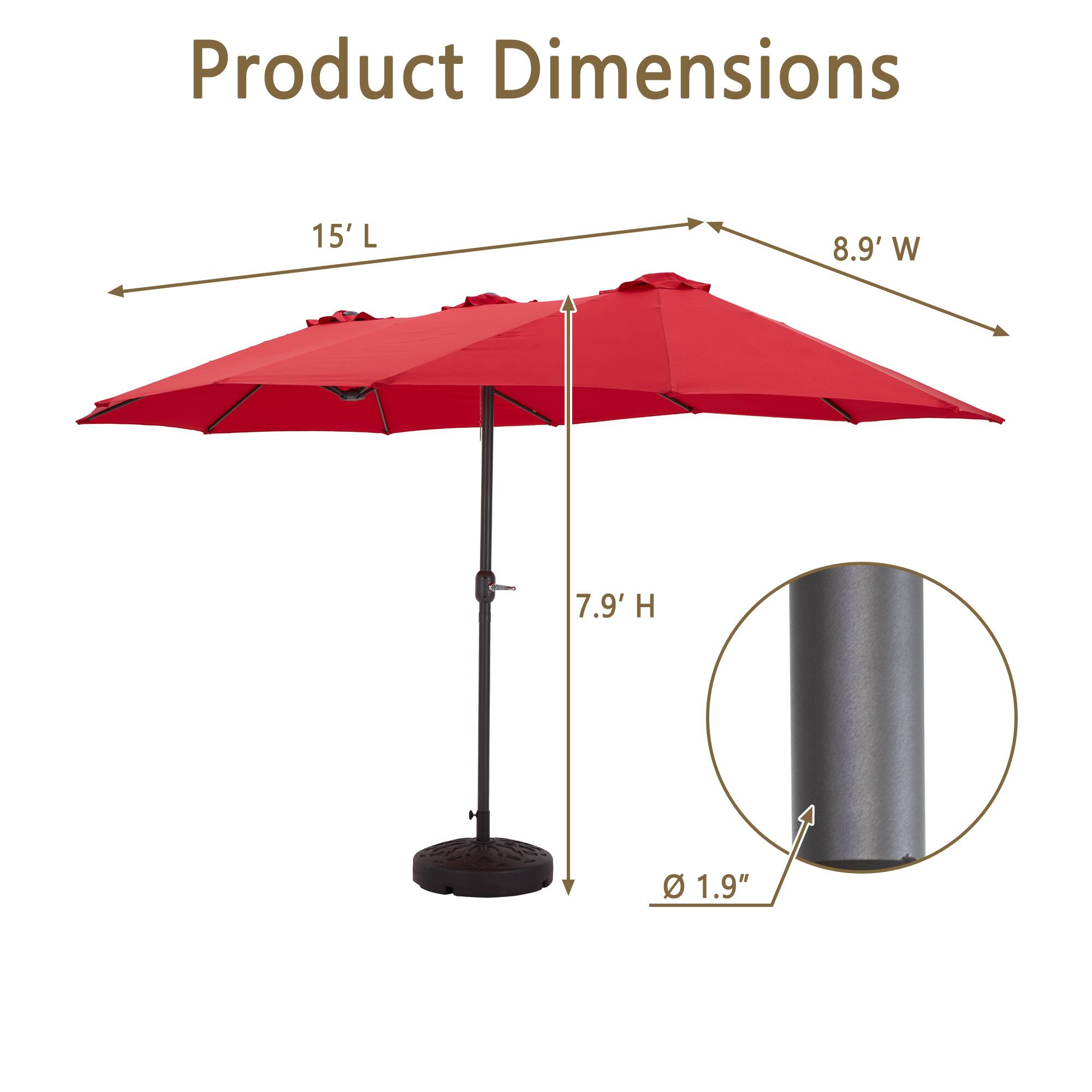 Product Dimensions  
15' L x 8.9' W x 7.9' H  
Ø 1.9"