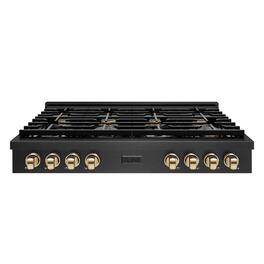 ZLINE - Autograph 48 in. 8 Burner Paramount Gas Rangetop in Black Satin Stainless Steel with Gold Accents (SRTBSZ-48-G) - Black Satin Stainless Steel