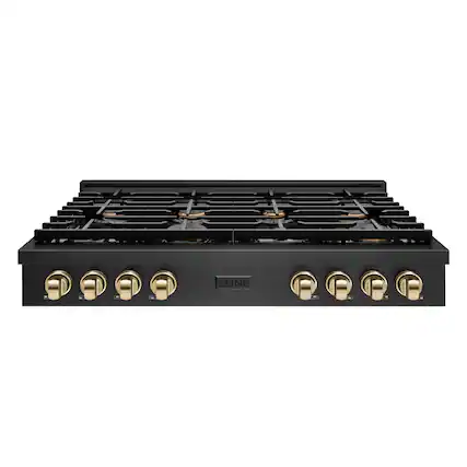 Front. ZLINE - ZLINE Autograph 48 in. 8 Burner Paramount Gas Rangetop in Black Satin Stainless Steel with Gold Accents (SRTBSZ-48-G) - Black Satin Stainless Steel.