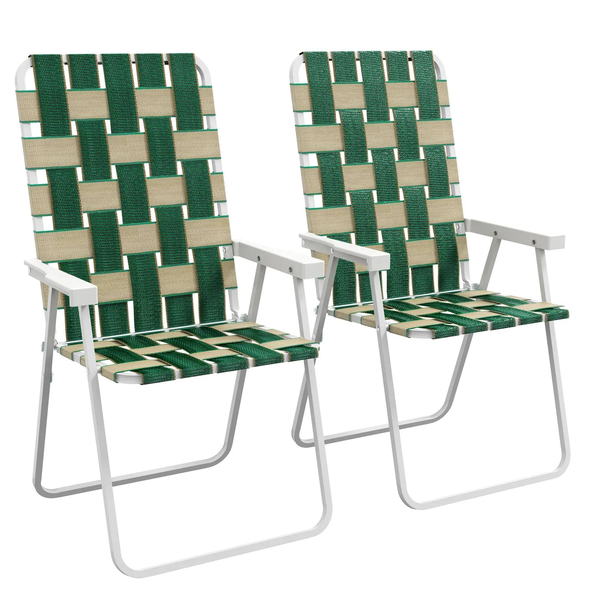 Angle. Resenkos - Resenkos 2-Piece Folding Chairs, Durable Outdoor Camping Seats, Compact Lawn Chairs with Armrests, Green - Green.