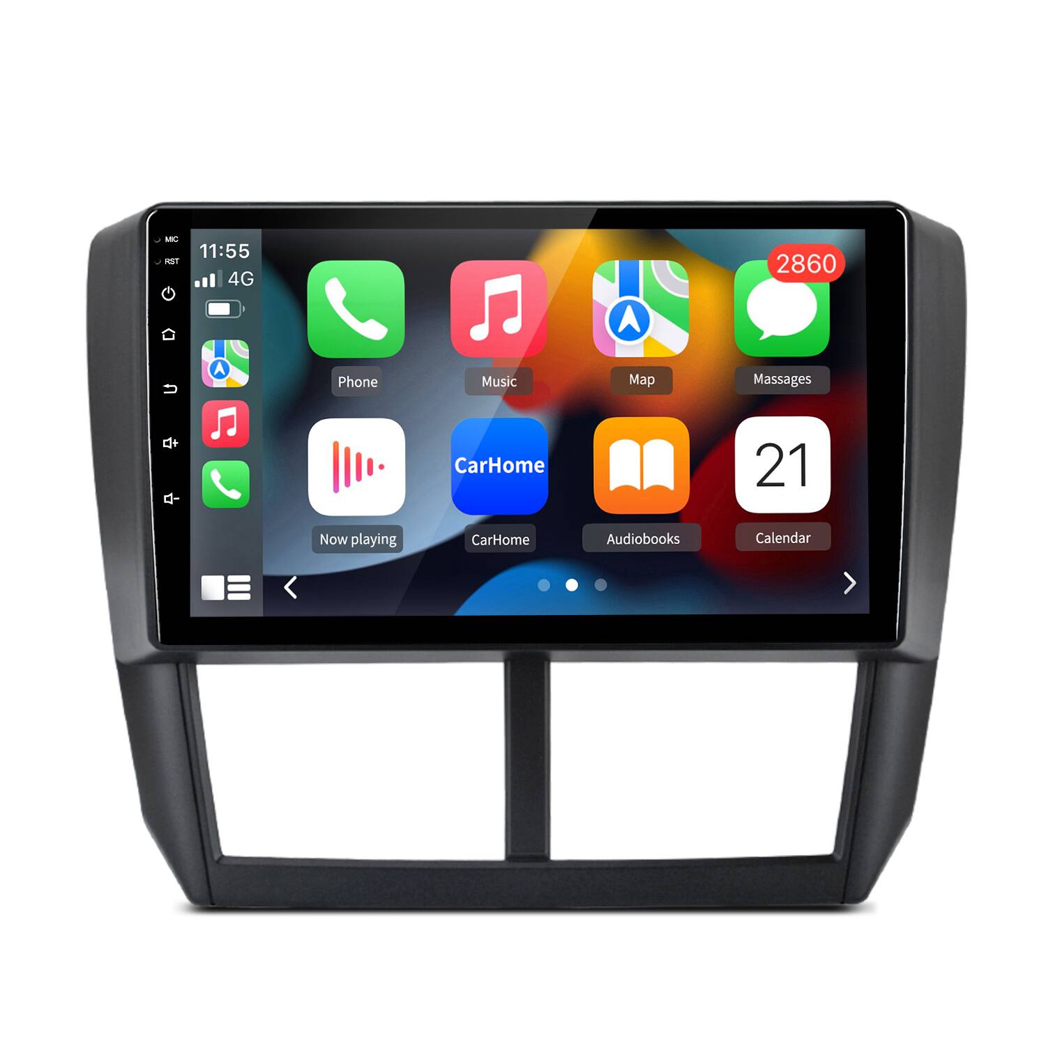 M 11:55 4G A 2860 A Phone Music Map Massages + d- CarHome 21 Now playing CarHome Audiobooks Calendar