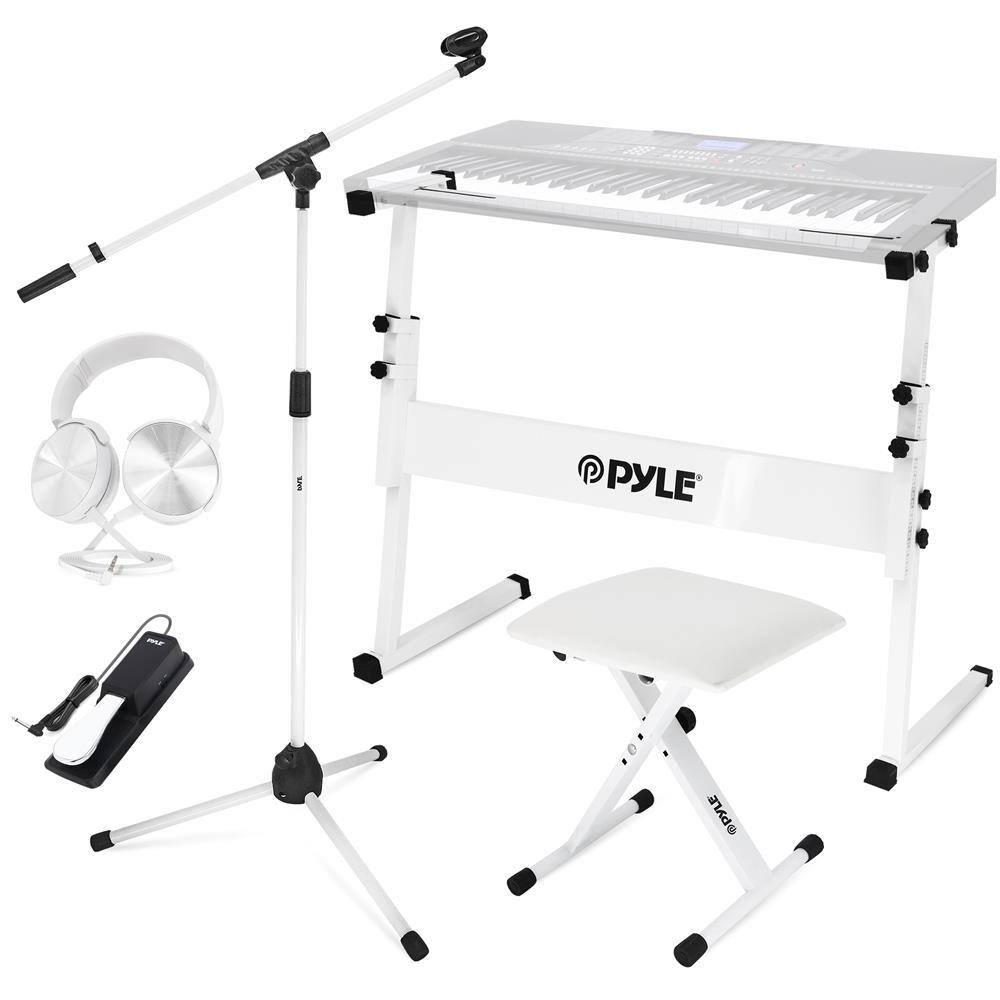 Pyle - Heavy-Duty Electric Keyboard Accessories, E Piano Equipment Pack Includes Height Adjustable Z Shape Keyboard Stand - White