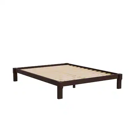 Front. FlexiSpot - Kana Japanese Joinery Solid Wood Platform Bed Frame - Dark Walnut.