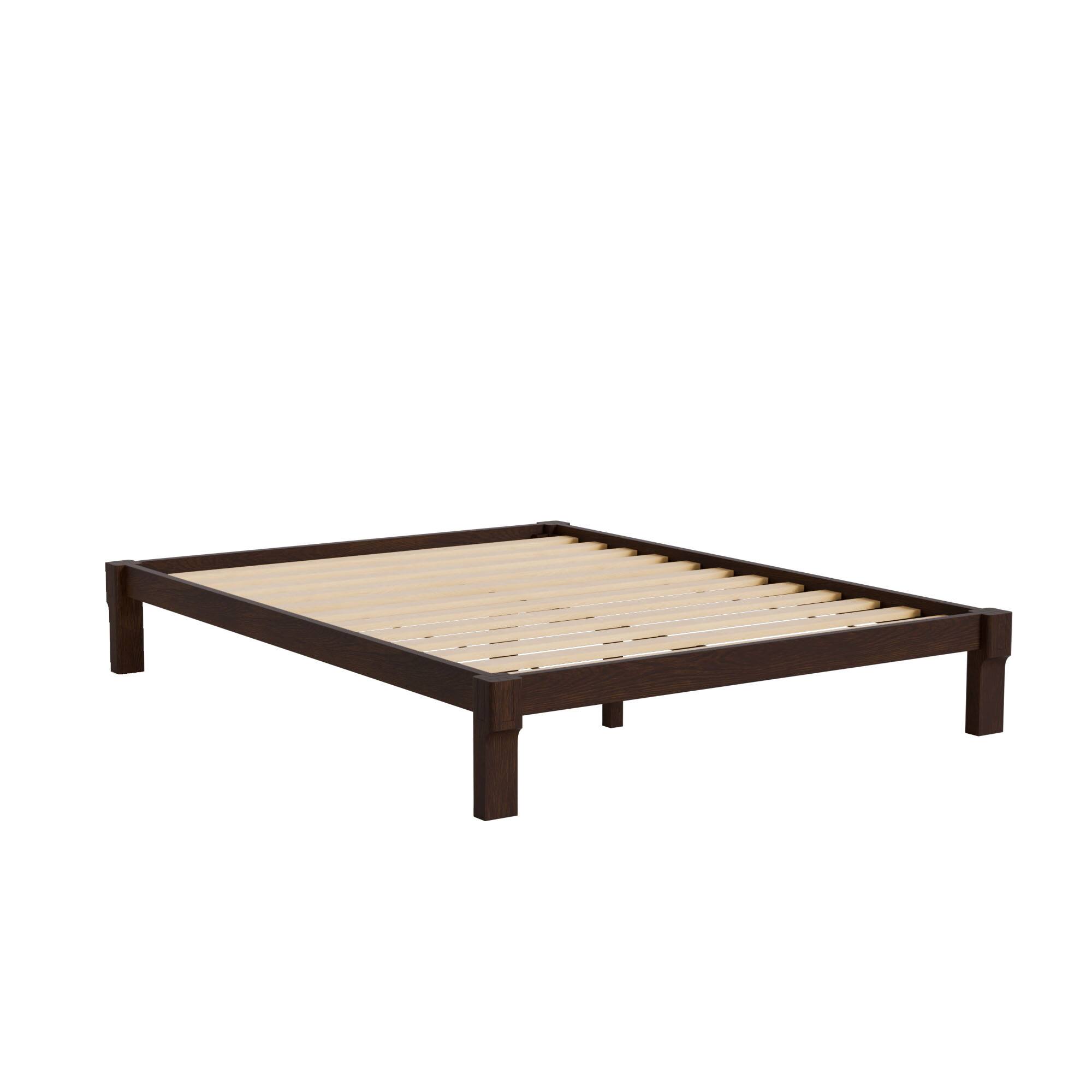 Front. FlexiSpot - Kana Japanese Joinery Solid Wood Platform Bed Frame - Dark Walnut.