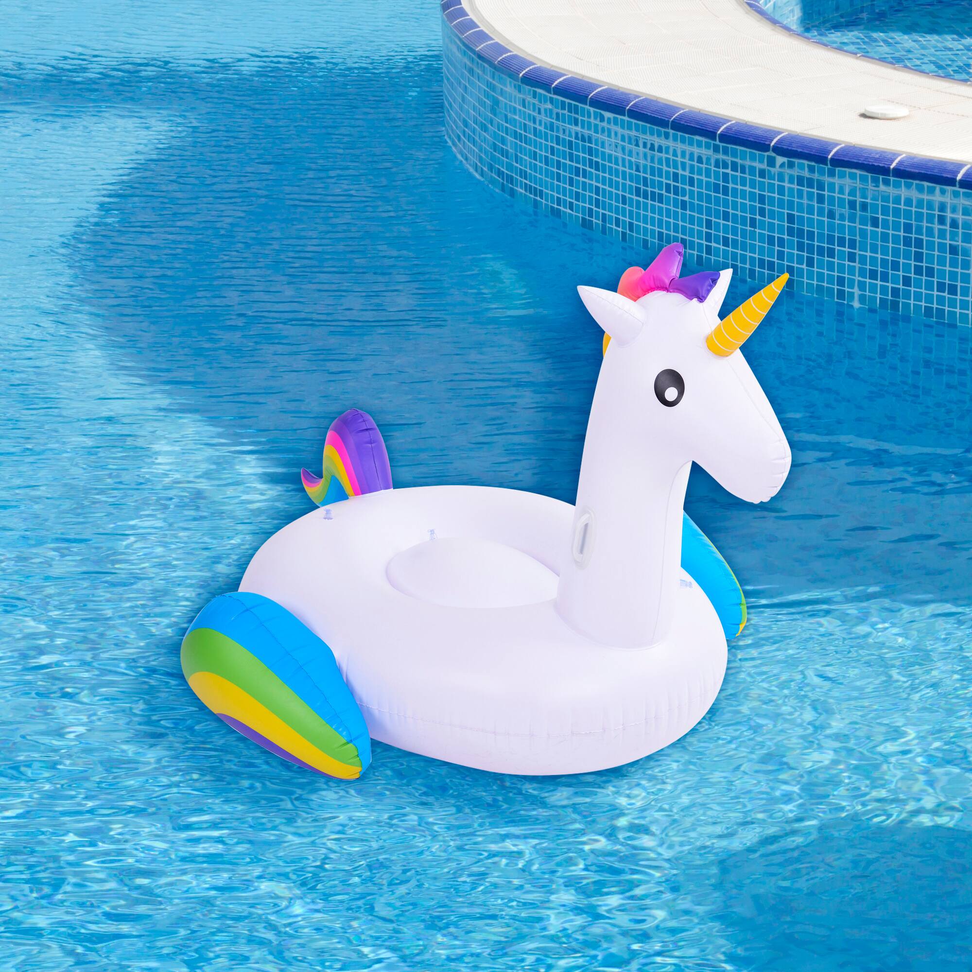 Alt View 1. Pool Central - 7' Inflatable Rainbow Unicorn Jumbo Pool Float - White.