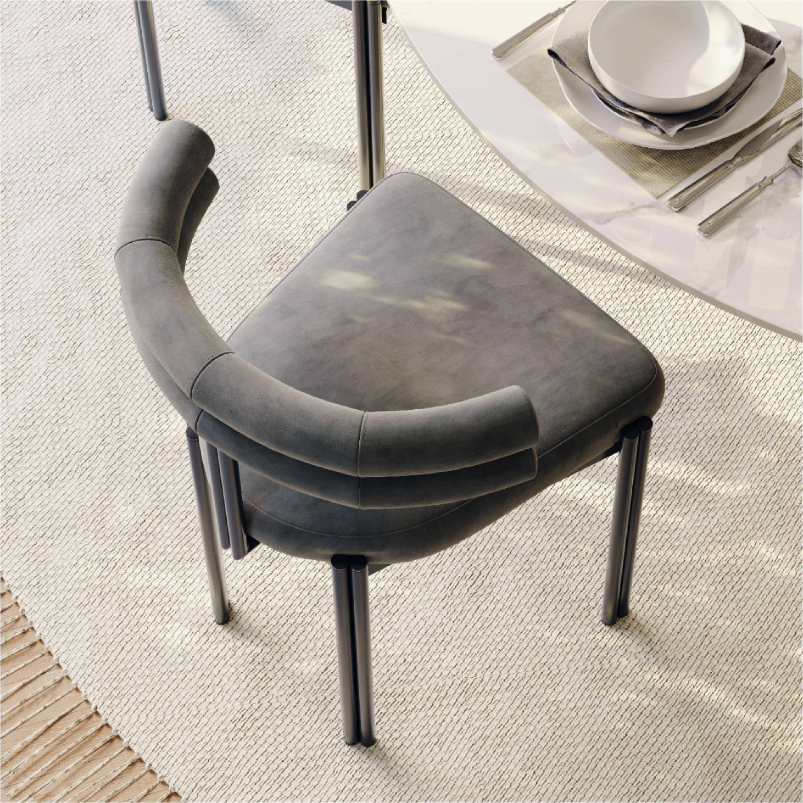 Alt View 1. POVISON - Modern Velvet Upholstered Dining Chairs Set of 2, Gray Side Chairs, Fully Assembled - Gray & Black.