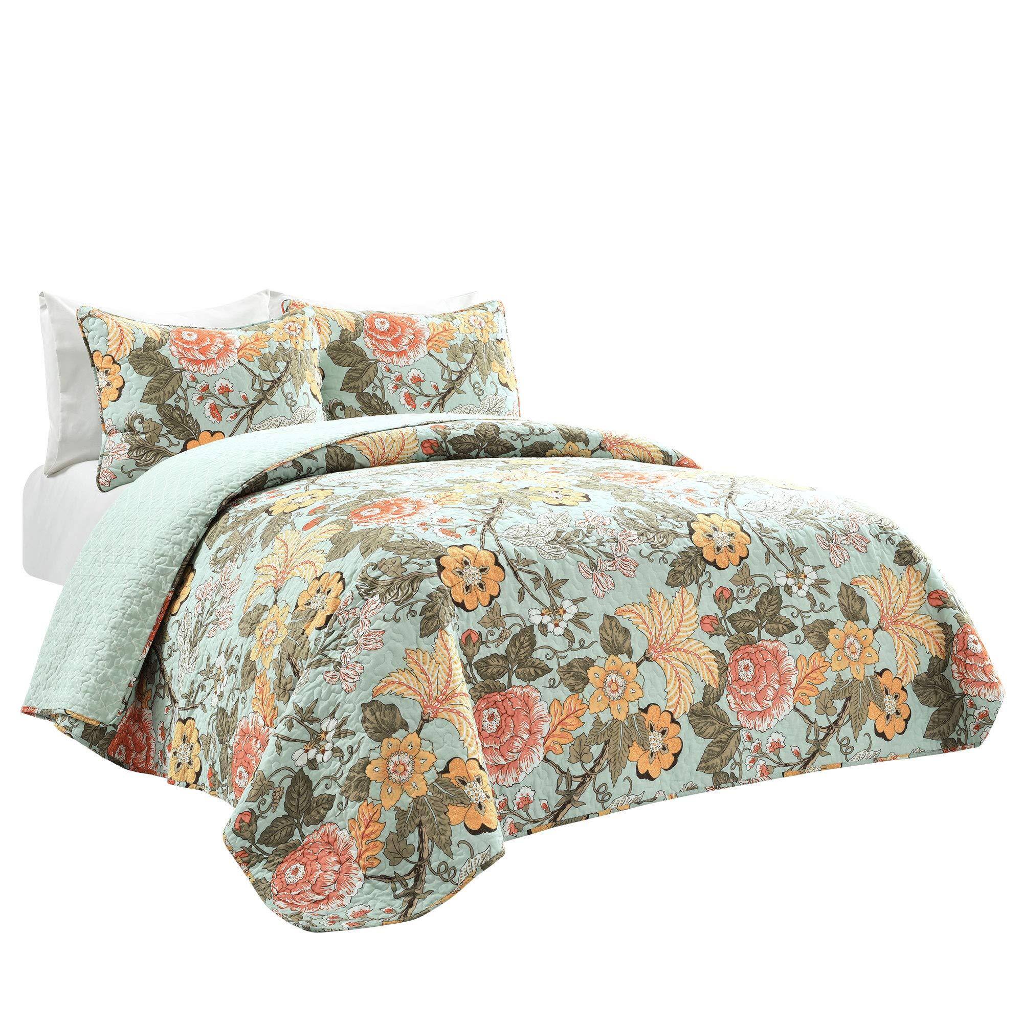 Alt View 9. Dapper Styles - Sydney Reversible Cotton Quilt Set King - Bedding Floral Cottage Size - Navy & White-Full/Queen.