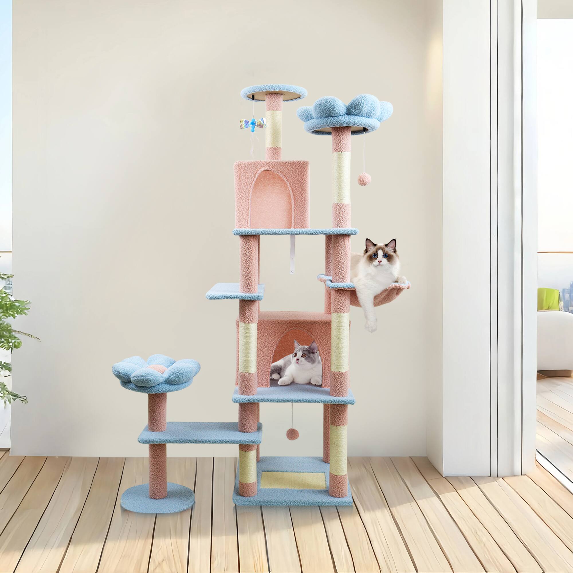 Dexmalle Dexmalle 71 Inch Flower Cat Tree with Removable and Hammock ...