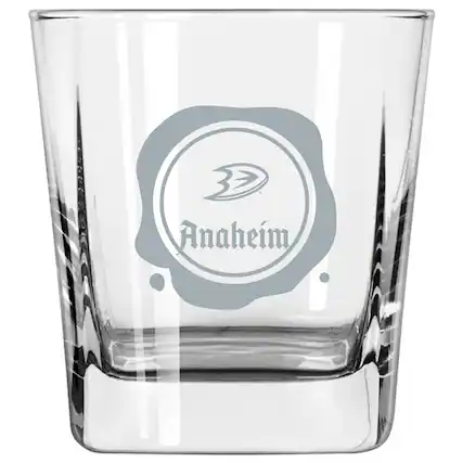 Front. Logo Brands - Anaheim Ducks 14oz. Frost Stamp Old Fashioned Glass - Multicolor.