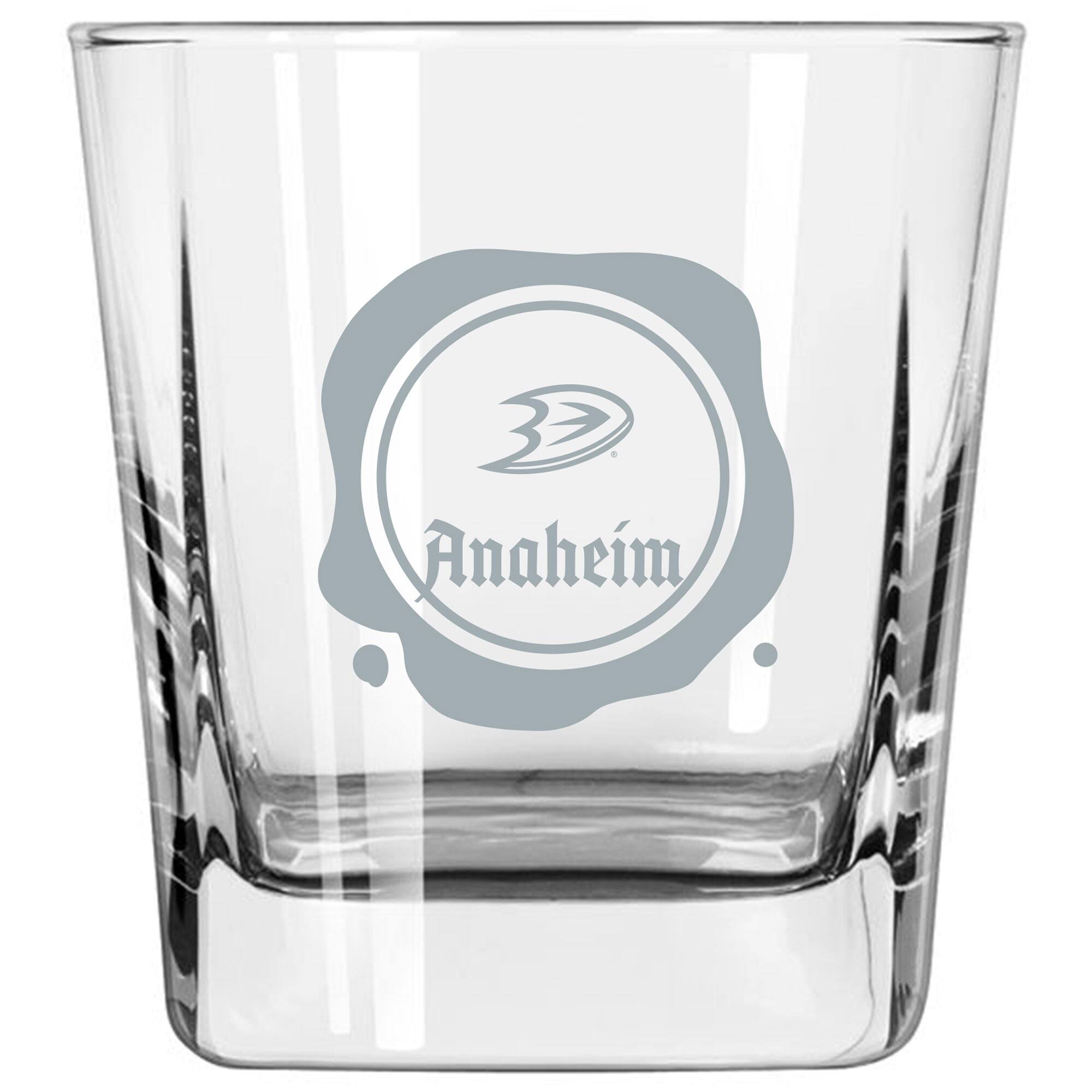Front. Logo Brands - Anaheim Ducks 14oz. Frost Stamp Old Fashioned Glass - Multicolor.