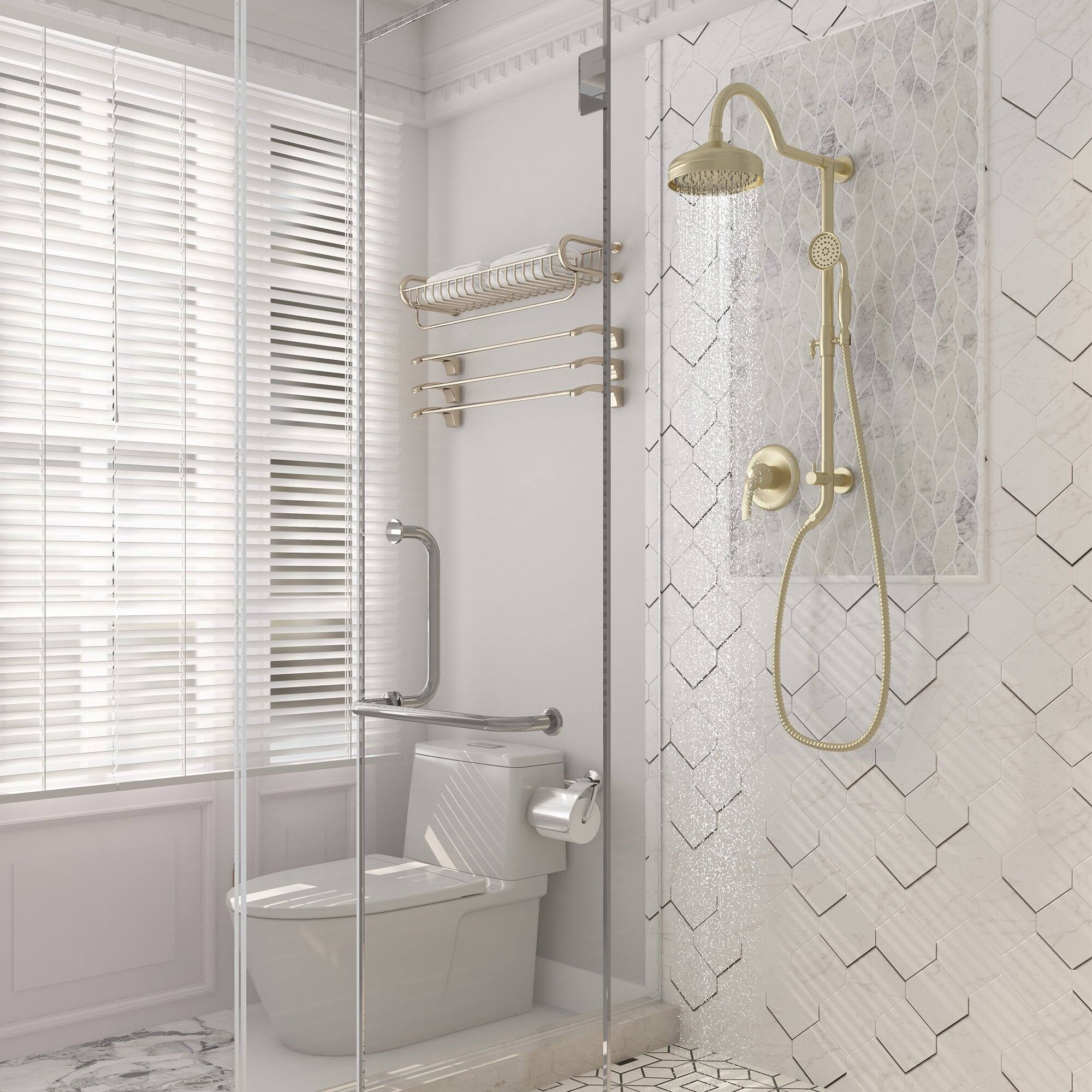 Alt View 3. Boyel Living - Retro Classic 1-Spray Patterns with 1.8 GPM 8 in. Wall Mount Dual Shower Heads with Brass Rough-In Valve in Brushed Gold - Brushed Gold.