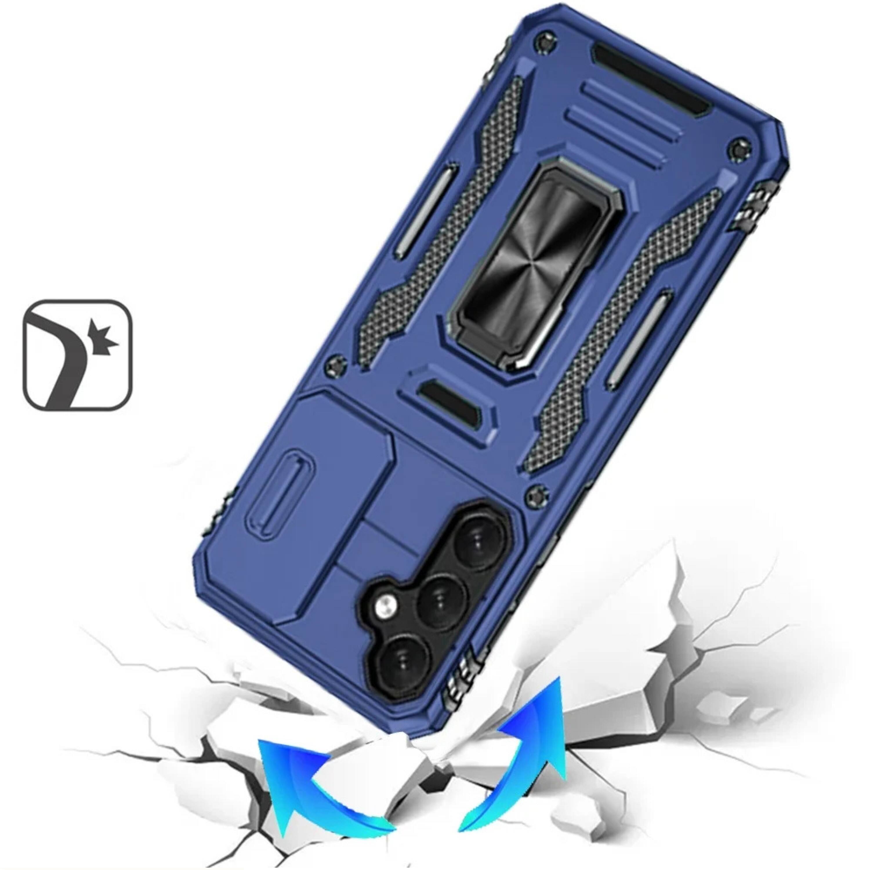 Angle. Kitcheniva - Sliding Camera Lens Cover Case For Samsung S25 FE With Magnetic Ring Stand Navy Blue - Navy.