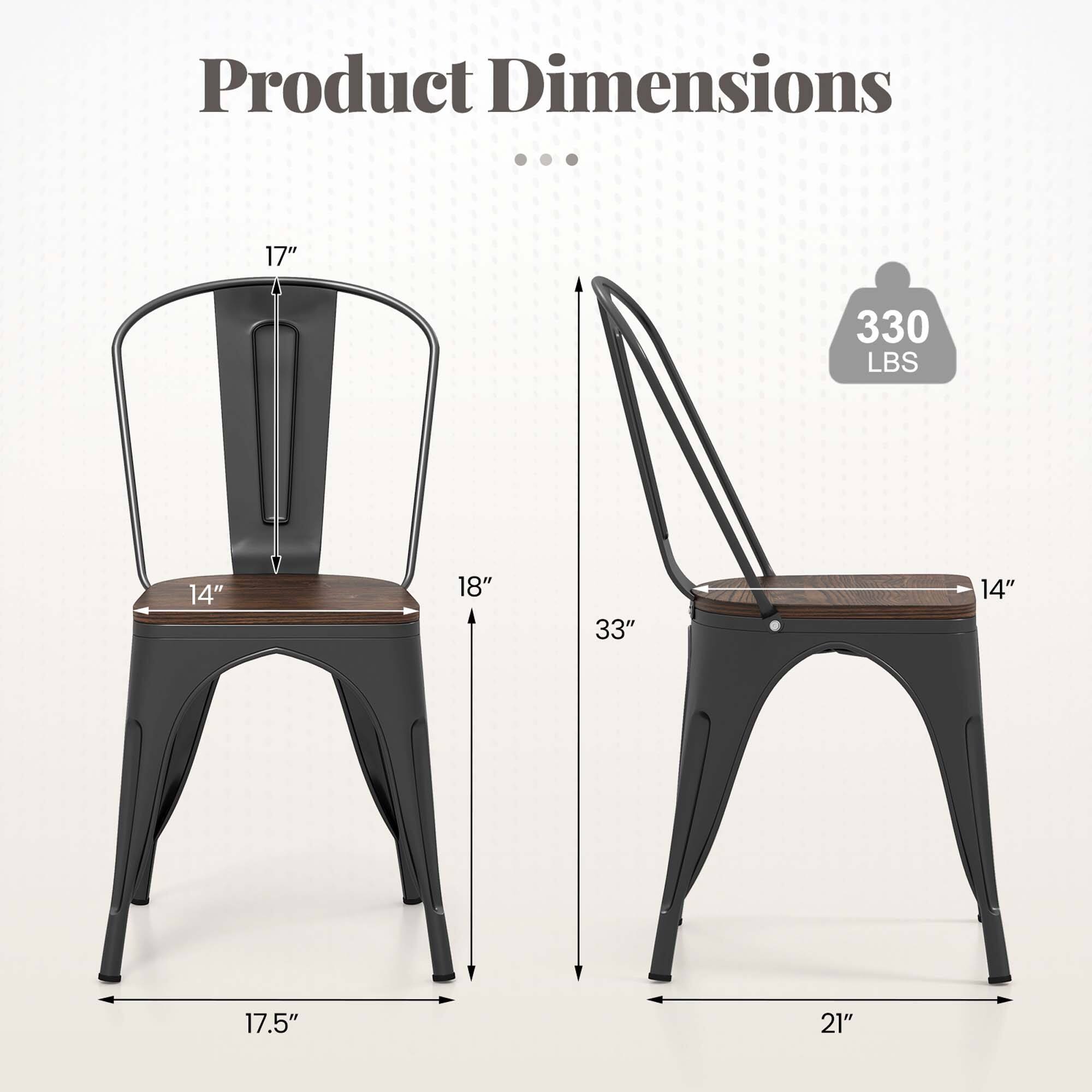 Product Dimensions

- 17" (height of the backrest)
- 14" (seat width)
- 18" (seat depth)
- 17.5" (seat width)
- 33" (overall height)
- 21" (overall width)
- 330 LBS (weight capacity)