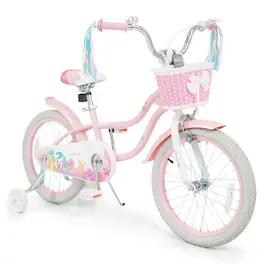 Gymax - 18'' Kids Bike Toddler Bicycle w/ Training Wheels Hand & Coaster Brakes - Pink