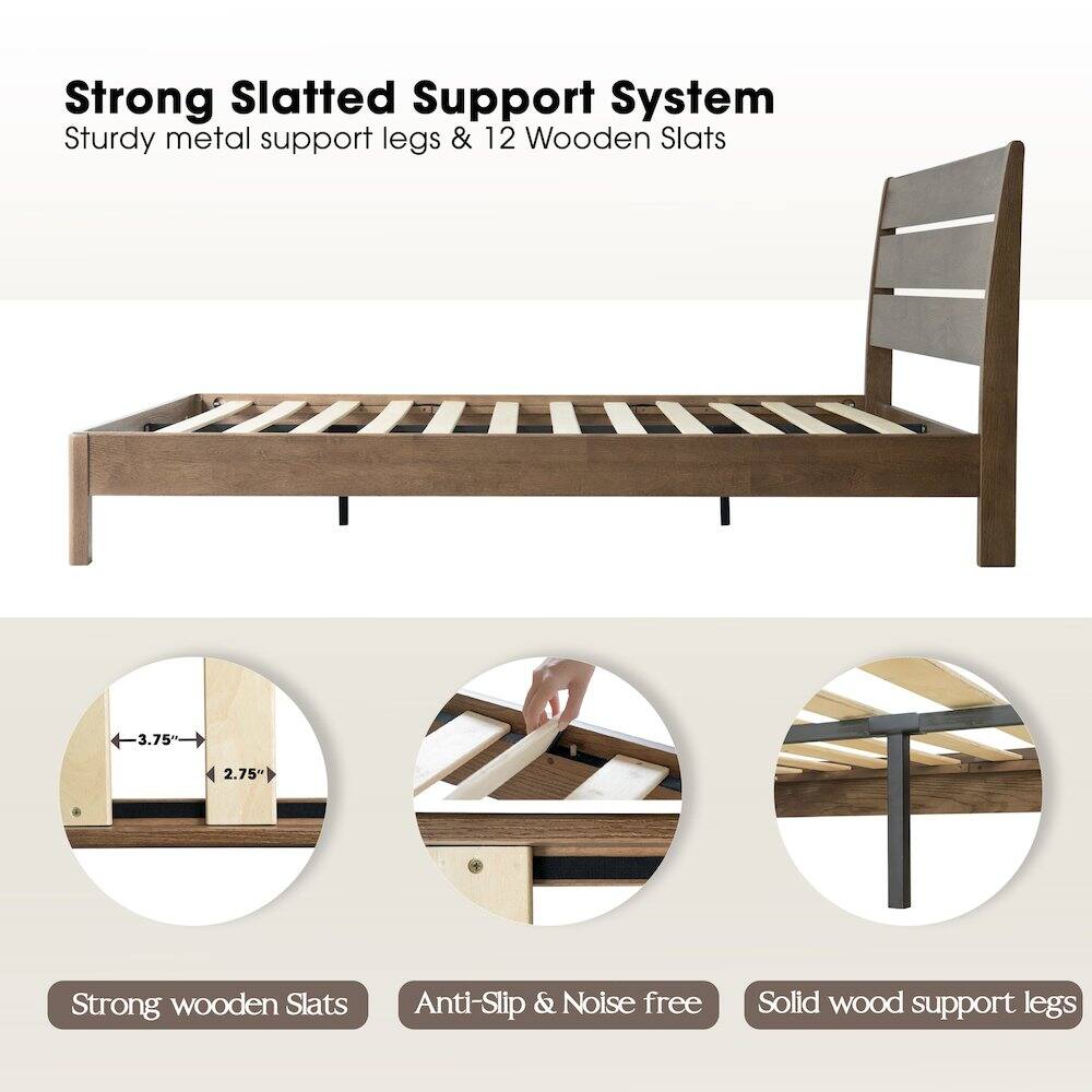Strong Slatted Support System  
Sturdy metal support legs & 12 Wooden Slats  

3.75" 2.75"  

Strong wooden Slats  
Anti-Slip & Noise free  
Solid wood support legs