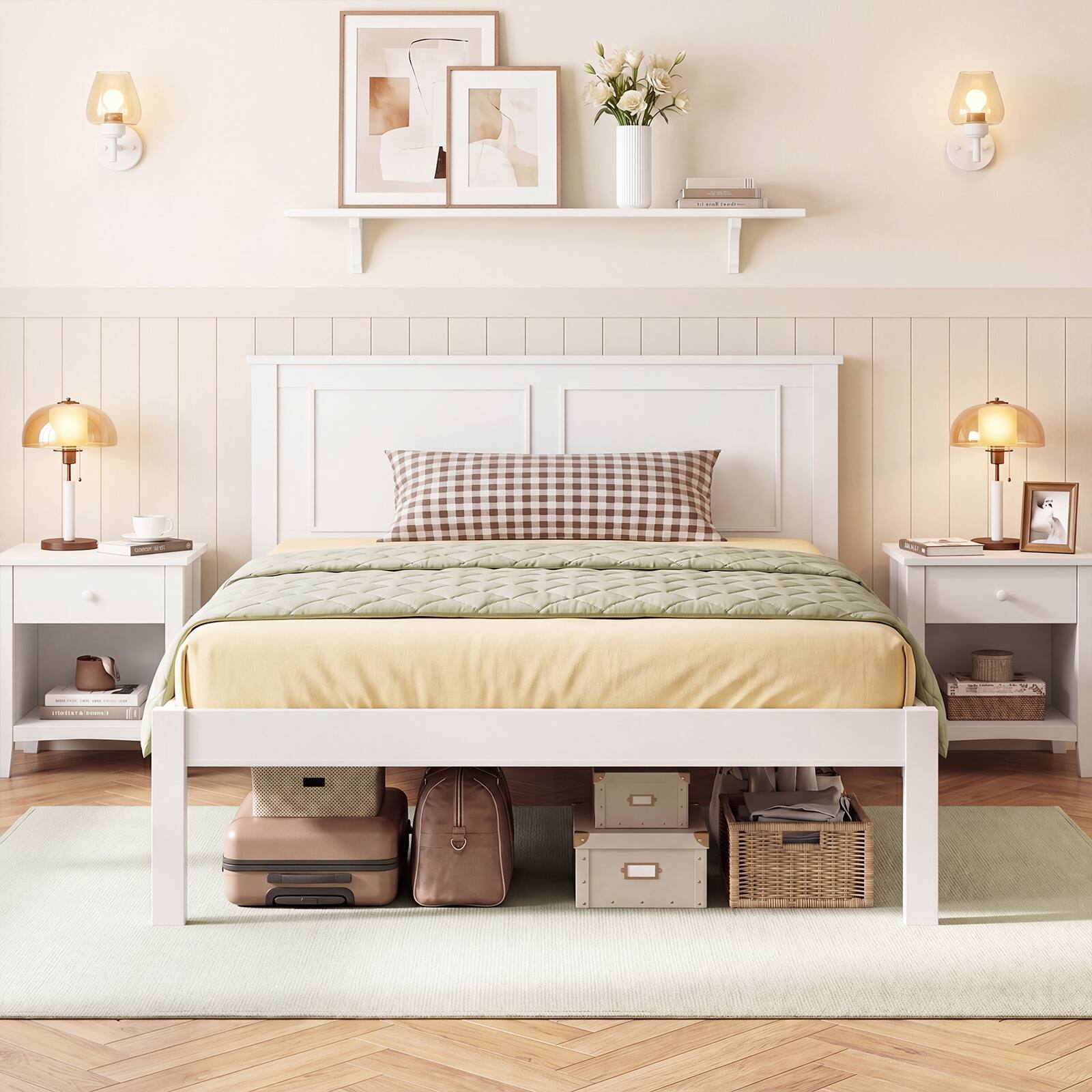 Alt View 3. Gymax - Gymax Twin Size Bed Frame Farmhouse Wooden Platform Bed w/Headboard Under-Bed Storage - White.