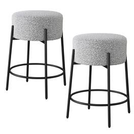 LuXeo - Danica 29" Barstool Black Steel Legs with Gray Fabric Upholstered Seat (Set of 2) - Black/ Gray