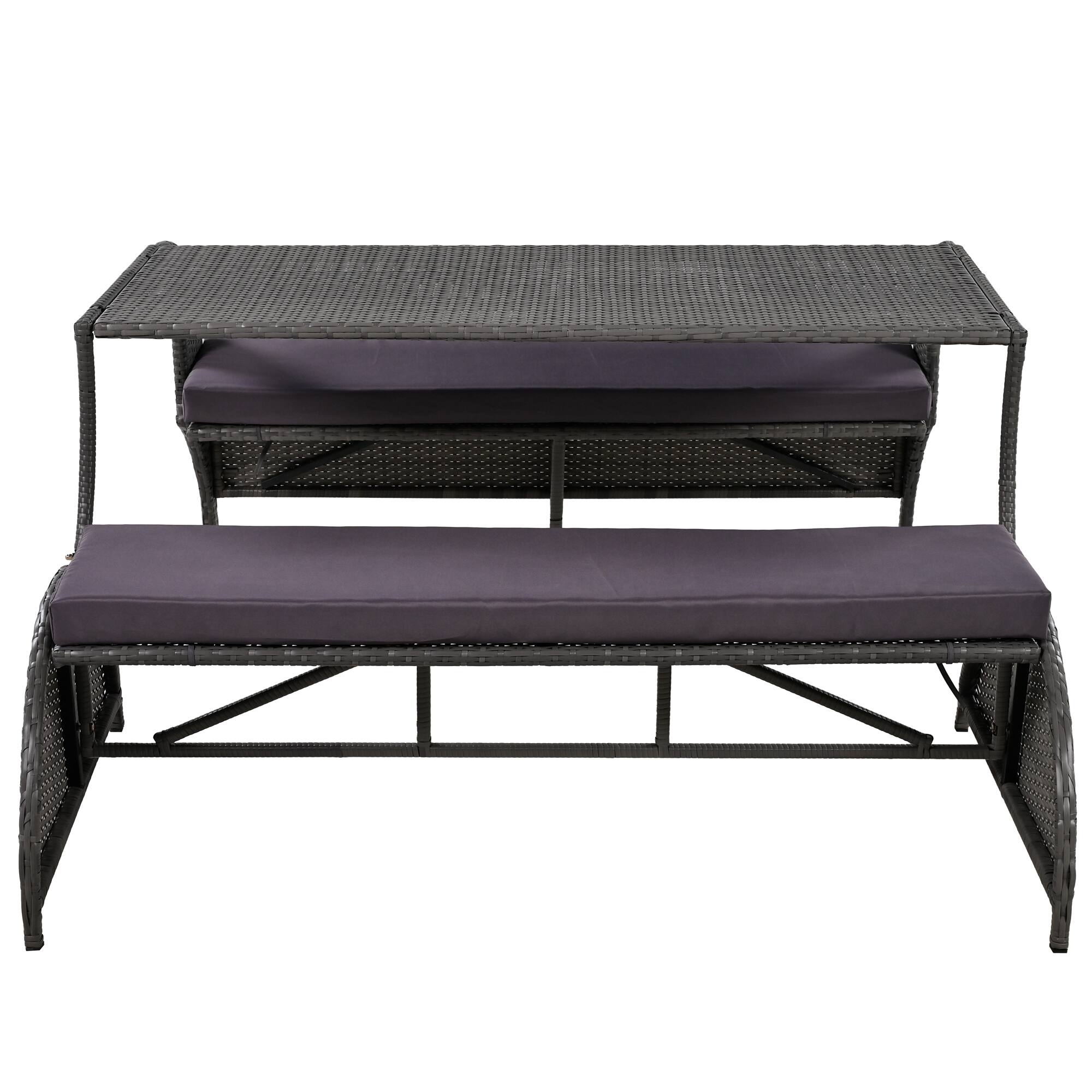Back. Siljoy - 2-in-1 Convertible 57.1" Patio Loveseat Bench Table, 4-Seat & 1 Table, for Garden/Lawn/Patio - Gray.