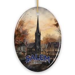 OrnamentallyYou - Mysterious Salem Watercolor Fall Art Ornament Massachusetts Souvenir and Gift - Multi-colored